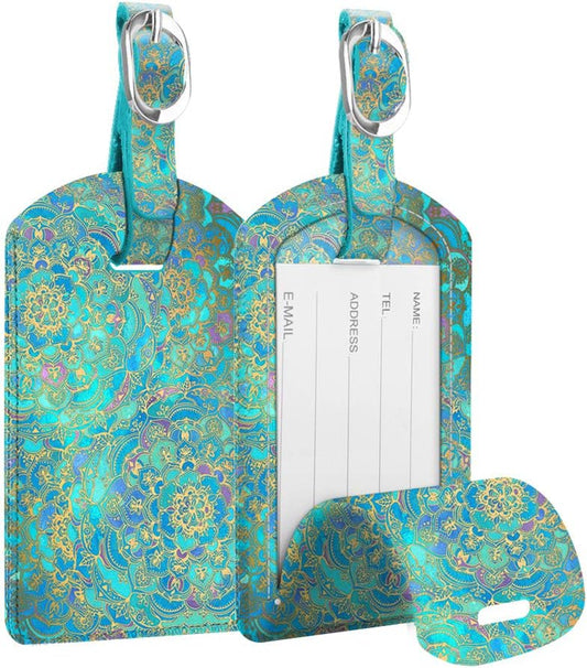 FINTIE 2 Pack Luggage Tags, Leather Name ID Labels with Privacy Cover for Travel Bag Suitcase, Theme - Shades of Blue