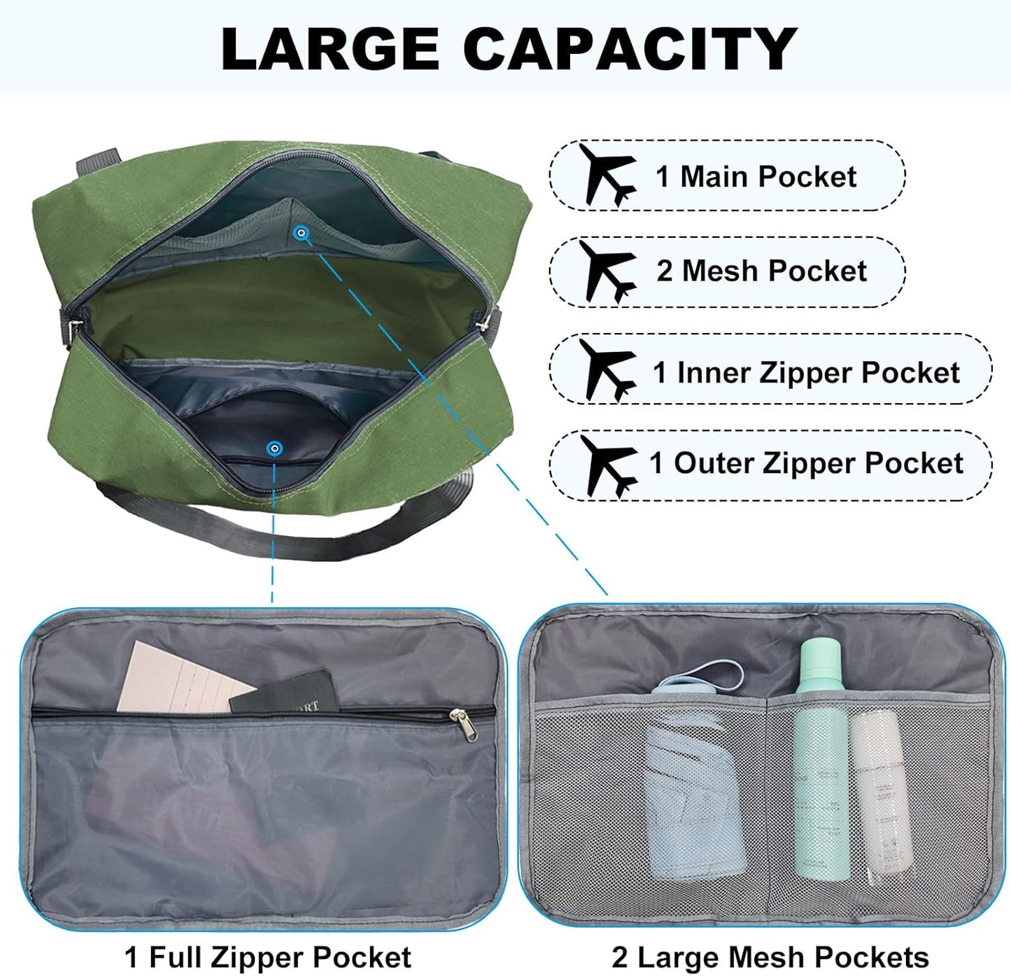 15 Inch Small Carry On Bags for Airplanes Spirit Airlines Personal Item Bag Underseat Foldable Travel Duffle Gym Bags for Women Men(20L,Green)