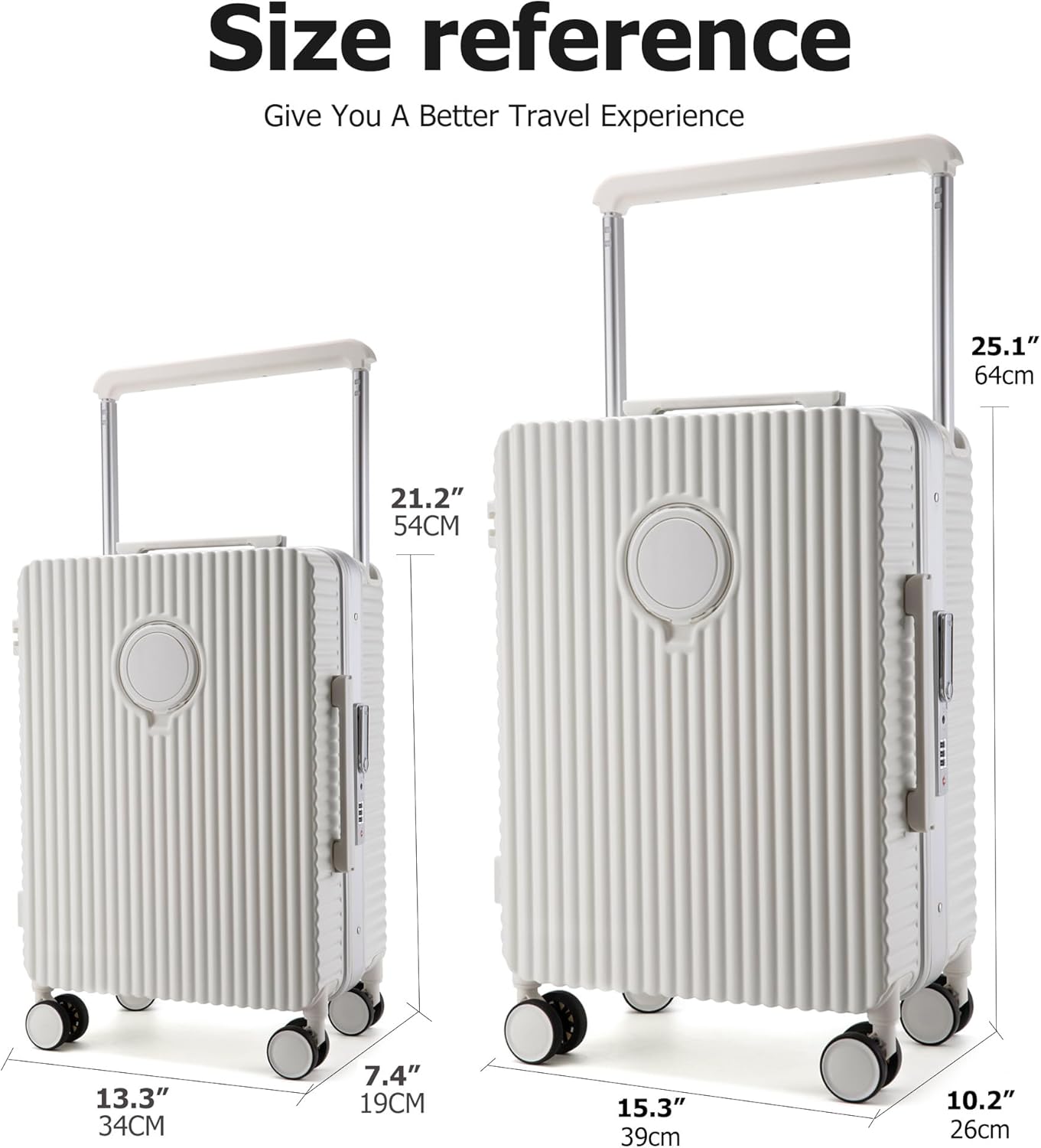 feilario Aluminum Frame Hardside PC Carry on Luggage - Wide Handle Double Spinner Wheels Suitcase Built-In TSA lock & Cup Holder - 20in/24in