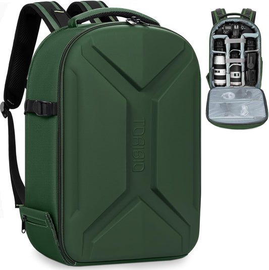 TORIBIO Camera Backpack, Hardshell DSLR Photography Camera Bag, Waterproof Hard Shell Camera Case with Tripod Holder & 15.6" Laptop Compartment Compatible with Canon/Nikon/Sony/DJI Mavic Drone