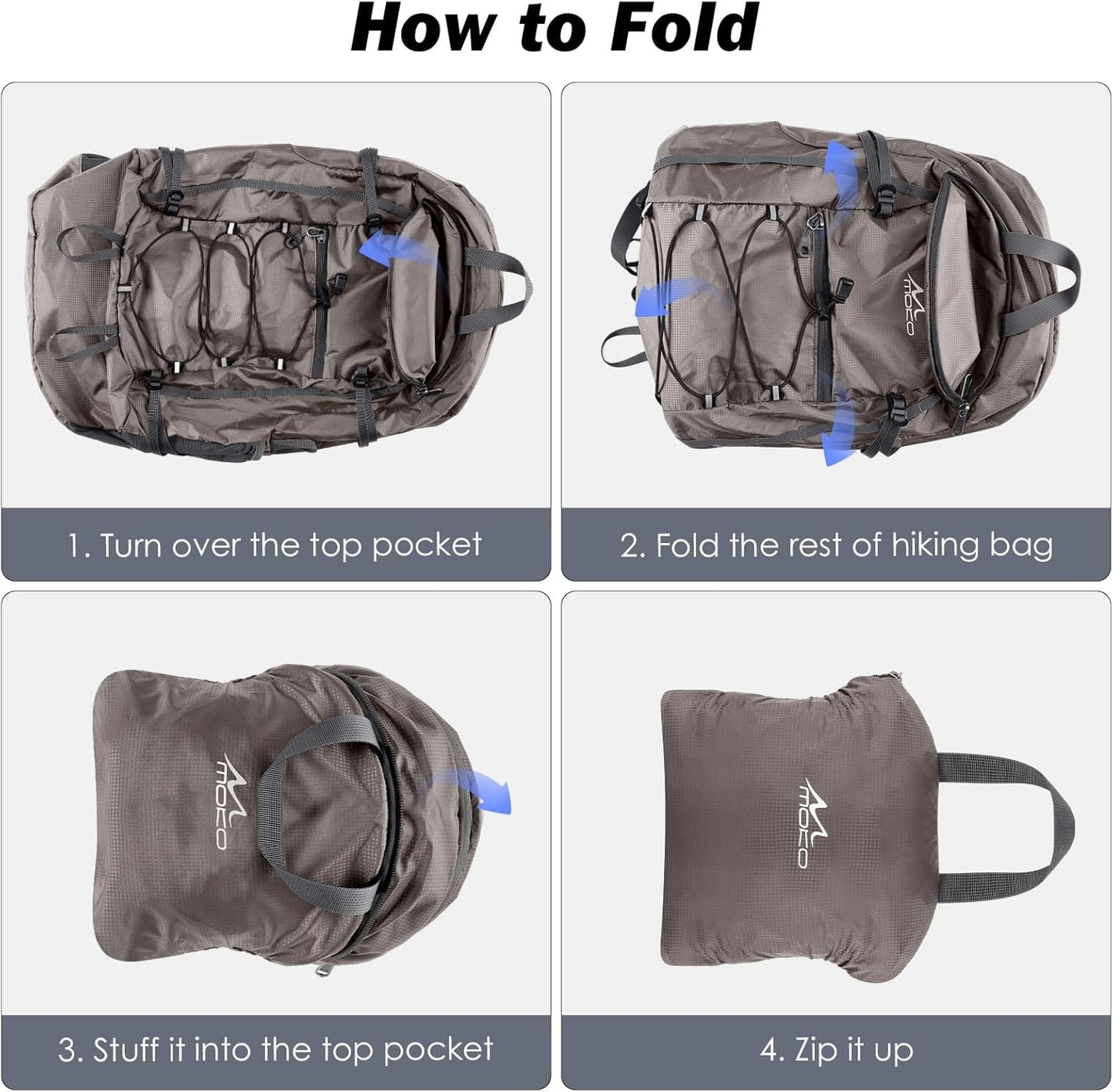 MoKo Hiking Backpack, 40L Large Capacity Camping Backpack with Multiple Pockets, Tear-resistant Travel Daypack for Men Women, Packable and Lightweight Hiking Daypack for Travel Camping Outdoor, Hummus