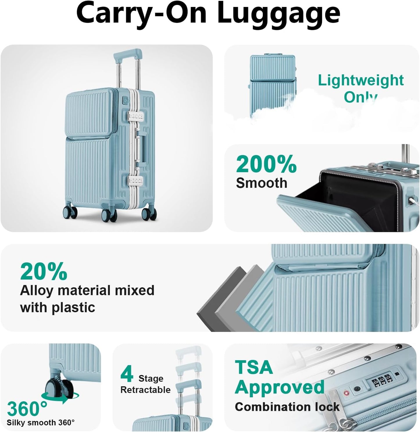 Hard Shell Luggage 28 Inch Travel Luggage, Carry-On Luggage Spinner TSA with Lid, ABS Aluminum Frame，Lightweight Travel Luggage 20'' 24'' 26''Carry-On (upgraded blue, 28 inch)