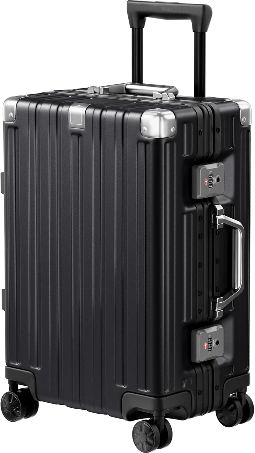 Krute Carry On Luggage 20 inch Aluminum Frame Suitcase with Spinner Wheels No Zipper Hardshell PC+ABS Luggages TSA Lock Zipperless Suitcases