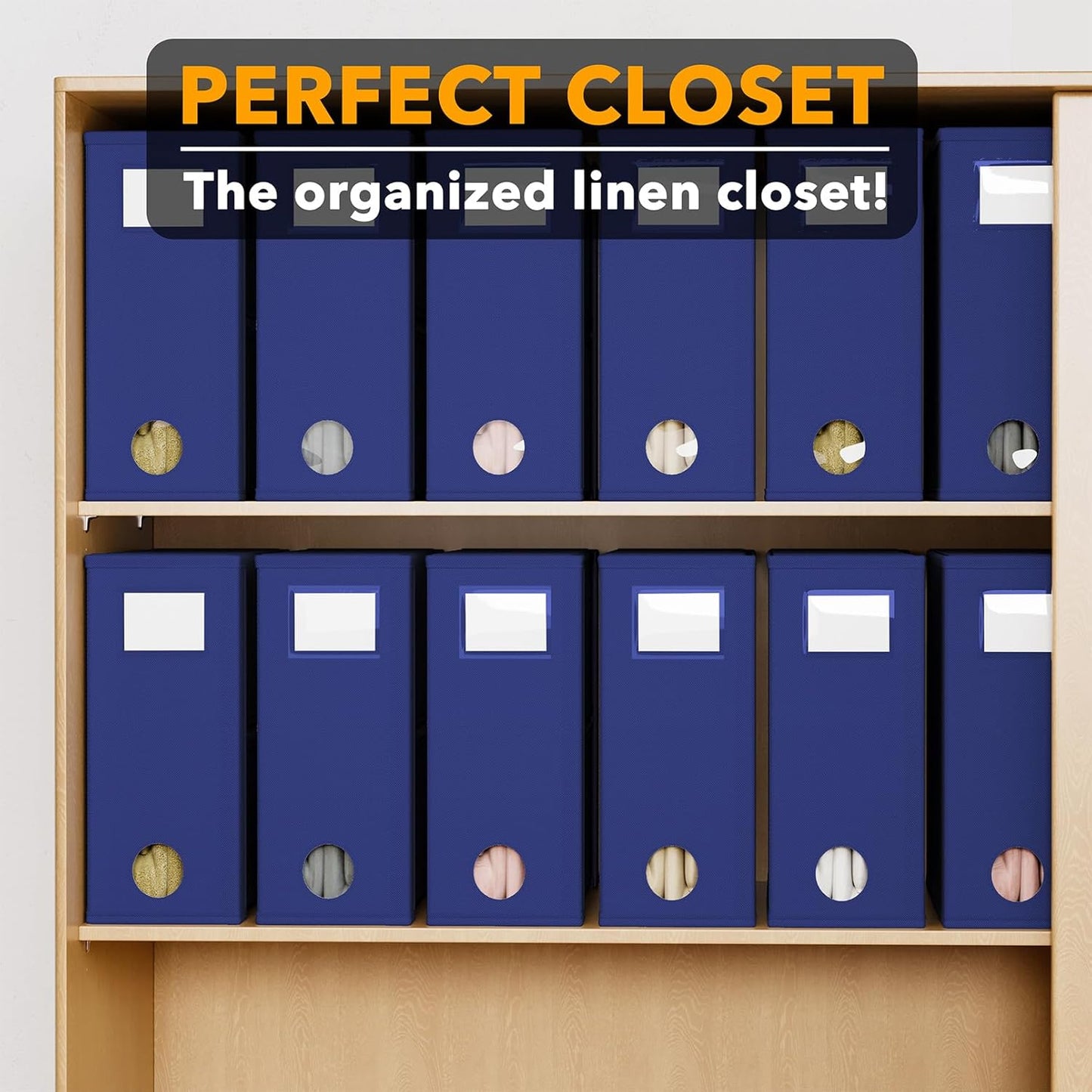 SpaceAid 12 Pack Bed Sheet Organizers and Storage, Foldable Linen Closet Organizer, Set Folder Keeper With Window XL (Queen & King Size) Bedding Container (Navy Blue)