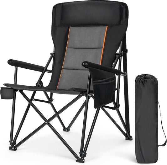 ALPHA CAMP Oversized Folding Camping Chairs for Adults High Backrest Heavy Duty Lawn Chairs Support 500 LBS Portable Camp Chairs with Cup Holders Large Side Pocket Outdoor Chair