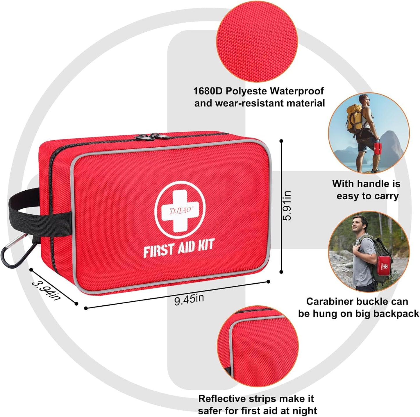 330 Piece First Aid Kit, Premium Waterproof Compact Trauma Medical Kits for Any Emergencies, Ideal for Home, Car, Travel, Camping, Hiking, Truck, Office, Sports (Red)