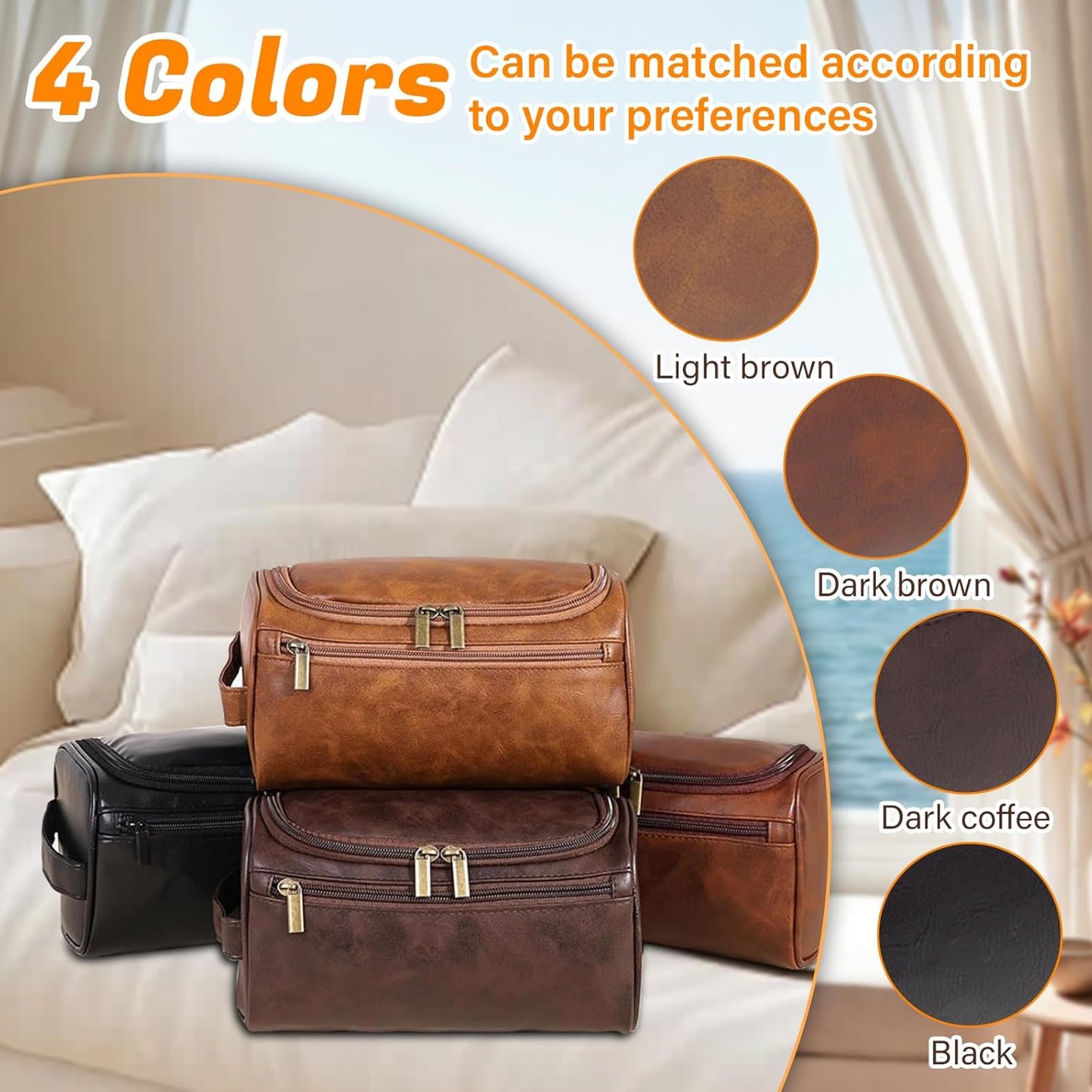 3-in-1 unisex PU toiletry bag: laser engraving & detachable waterproof section. Great personalized gifts (groomsmen, Father's Day, birthdays) — ideal for travel, gym, camping.