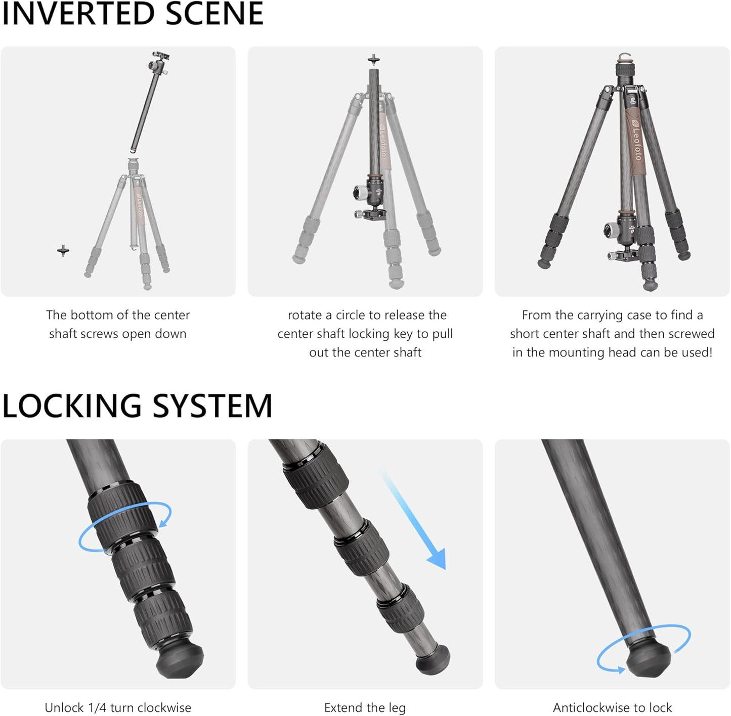 Carbon Fiber Lightweight Travel Tripod with Ball Head, Removable Center, Maxload 10kg, Weight 1.66kg, Folded 470mm (LX-284CT+XB-38)