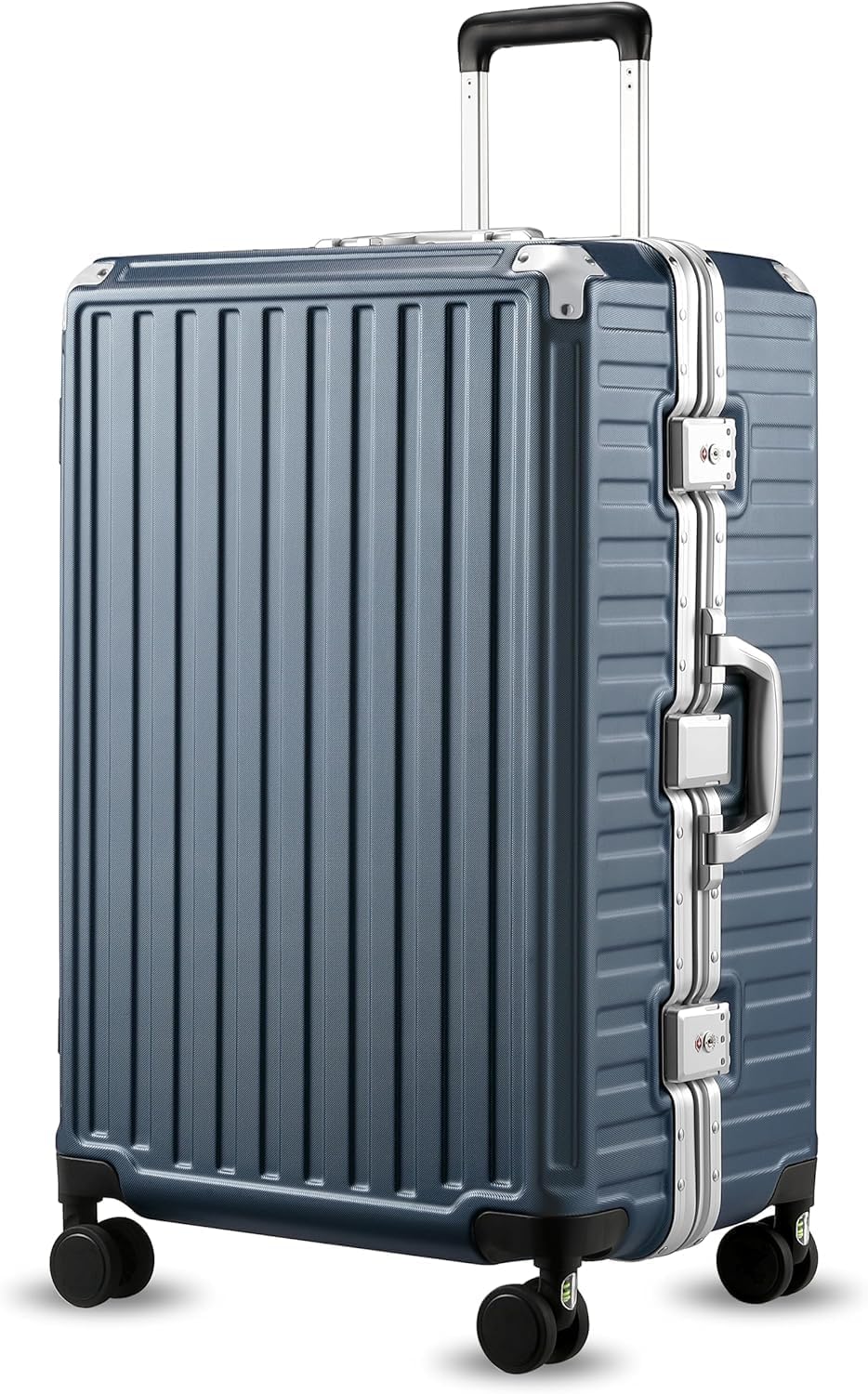 LUGGEX Checked Suitcase with Spinner Wheels, 28 Inch Aluminum Frame Zipperless Polycarbonate Hard Shell Suitcase, Blue