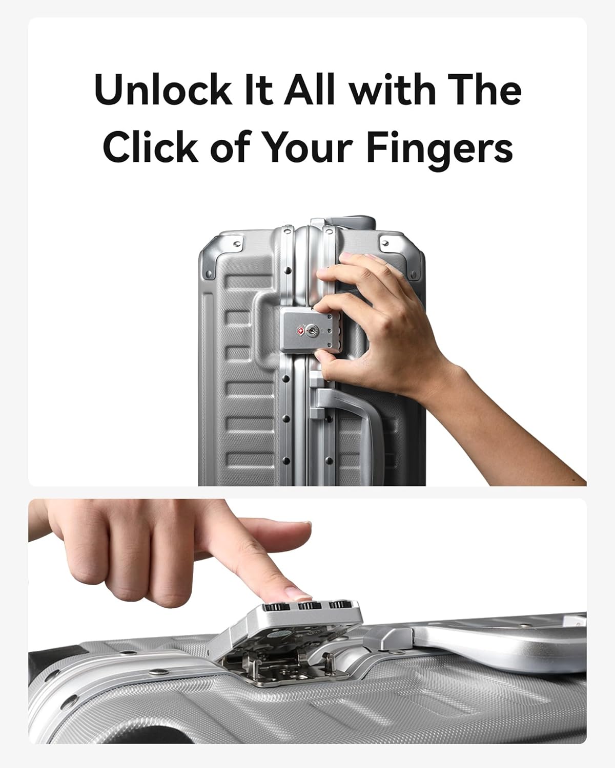 LUGGEX Luggage Sets with Spinner Wheels, 2 Piece (20/28) Aluminum Frame Zipperless Polycarbonate Hard Shell Suitcase Sets, Silver Grey