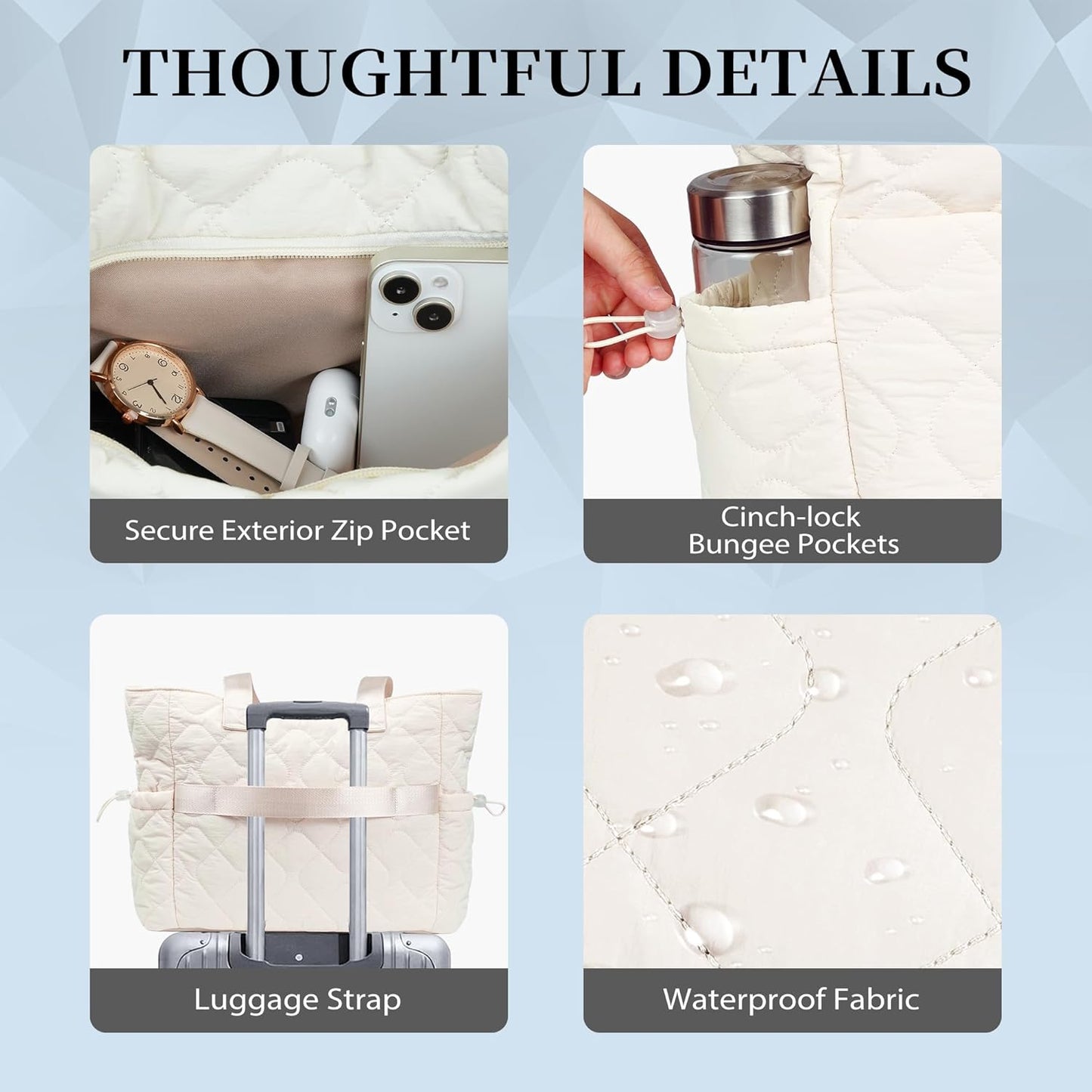 TOPEAST Tote Bag for Women, Large Puffer Tote Bag with Zipper, Lightweight Work Bags for Women, Quilted Bags for Nurse Travel