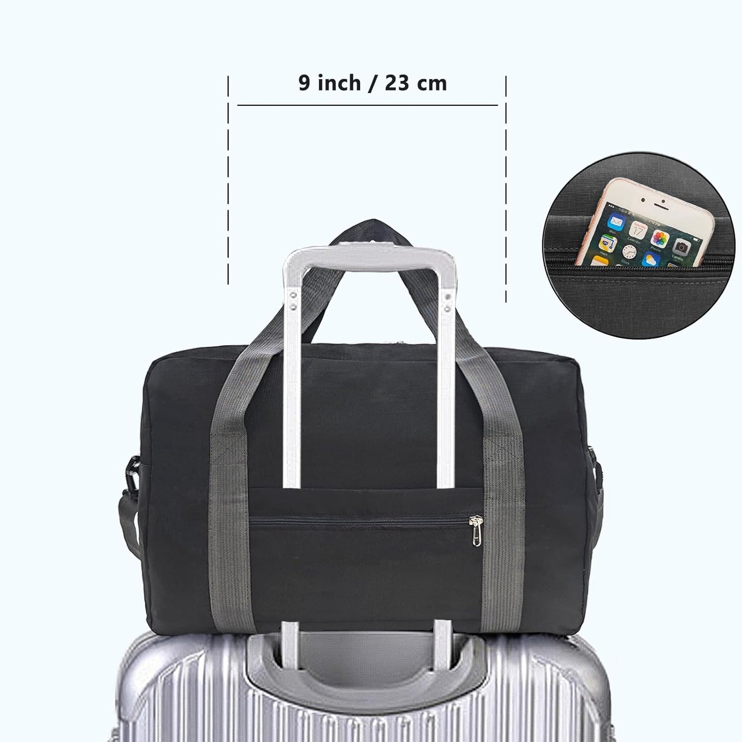 For Spirit Airlines Personal Item Bag 16x10x8 in Underseat Carry-on Luggage foldable Travel Duffle Bag for Airplanes(20L, Black)