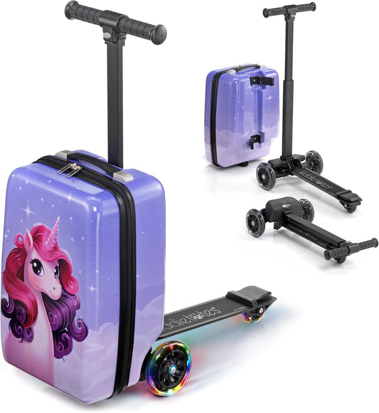 KIDDIETOTES Detachable 4-in-1 Scooter Luggage for Kids – Ride-On Suitcase with Removable Luggage Body, Adjustable Handlebar, Durable Deck & Brake, Carry-On Size – Travel & Play