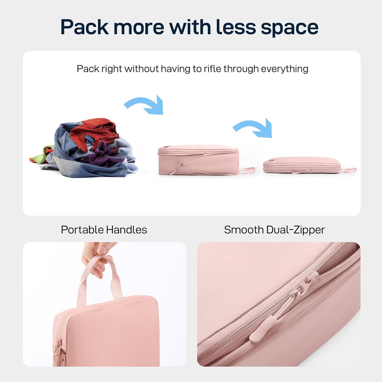 EPICKA 6 Set Ultra-Lightweight Compression Packing Cubes - Water Resistant Durable Travel Organizers with Toiletries Bag for Women, Expandable Travel Accessories for Carry on Luggage, Suitcase (Pink)