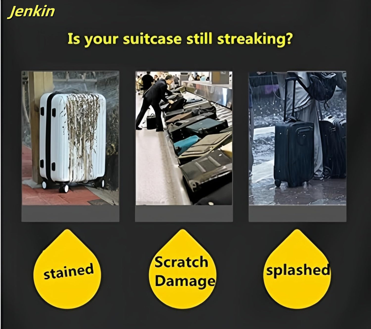 JenKin Luggage Protector Suitcase Cover PVC Waterproof Travel Suitcase Fits Most 20" to 30" (20" (13.8" L x 9.1" W x 20.9" H))