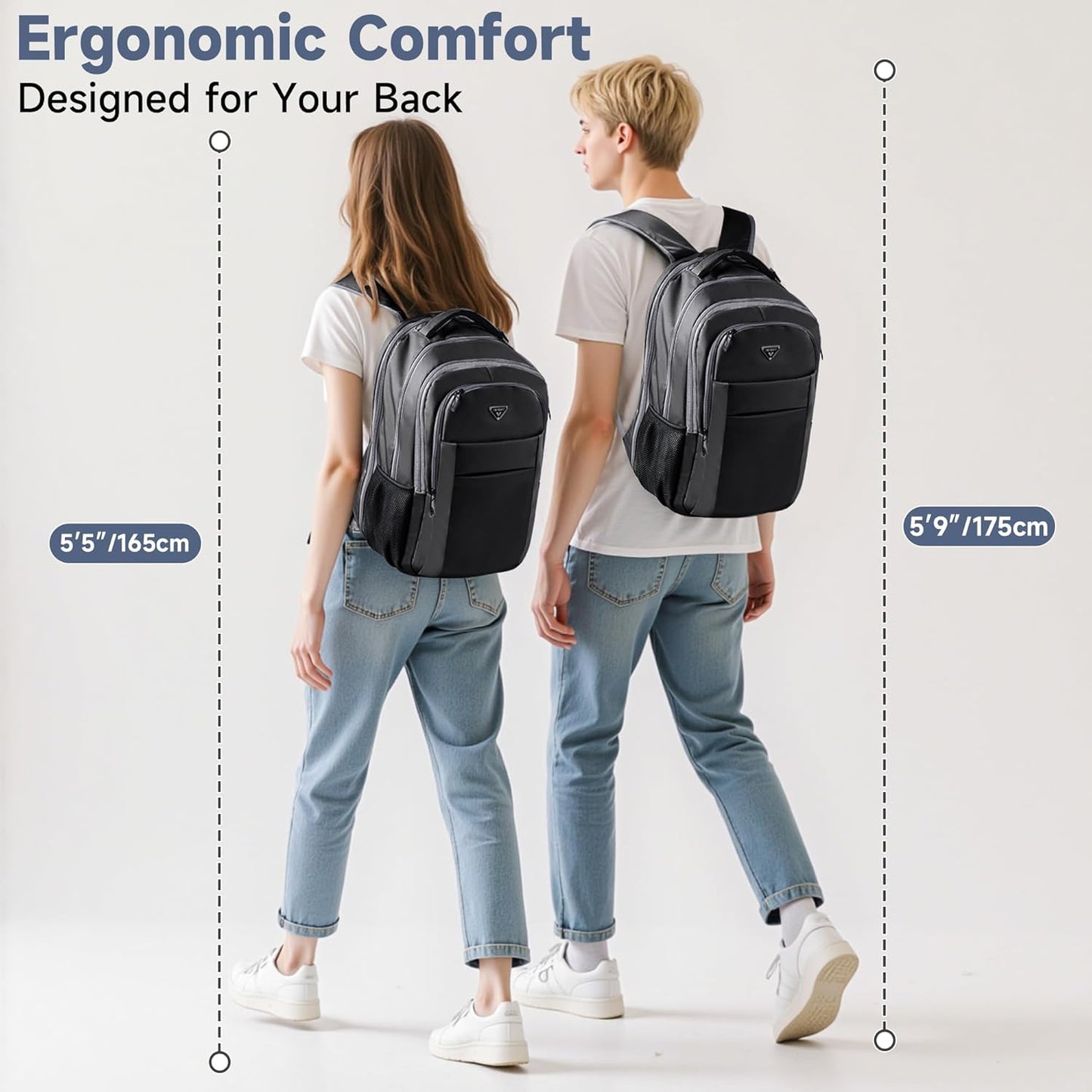 Multipocket TSA Black Travel Laptop Backpack for Men, Anti-Theft Business Daypacks, Airline Approved Personal Item Work Bag, Water Resistant 16 Inch Work Computer Backpack