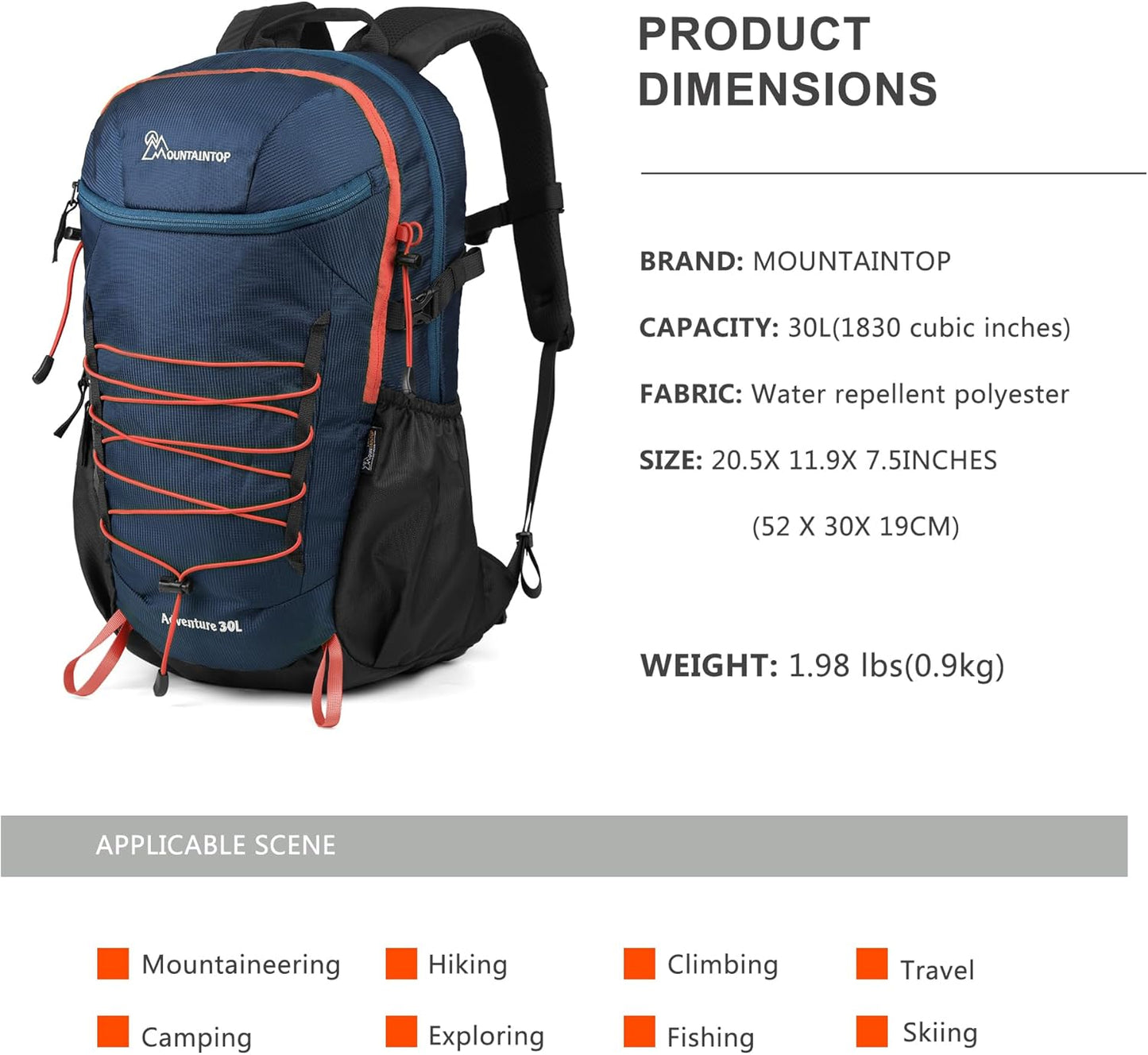 MOUNTAINTOP Hiking Backpack,30L Camping Backpack, Men Women Hiking Daypack Lightweight Travel Backpack for Camping Climbing Skiing Cycling