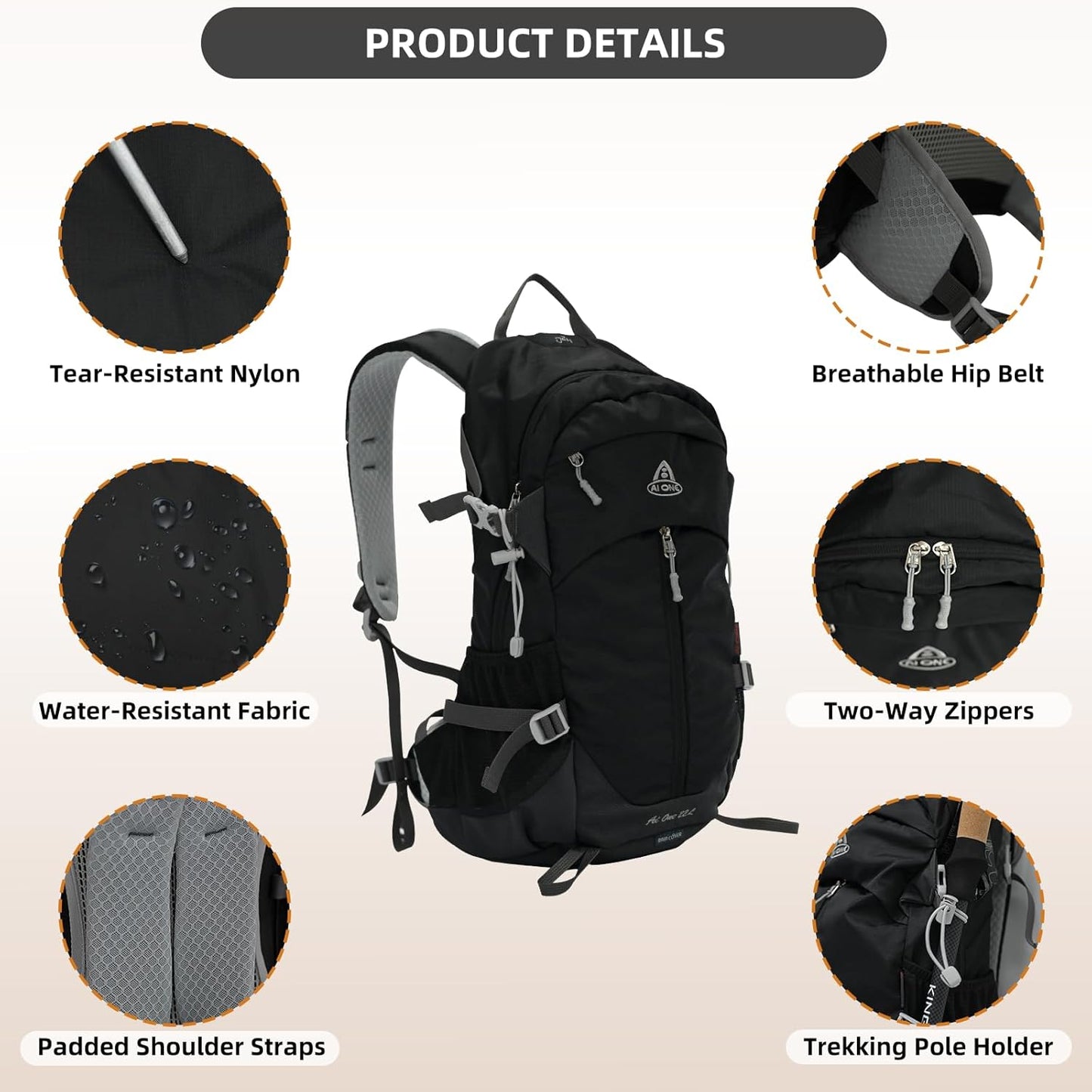 22L Hiking Backpack Lightweight Durable Waterproof Internal Frame Multi-Purpose Daypack for Men & Women, Camping, Hiking, Travel, and Cycling
