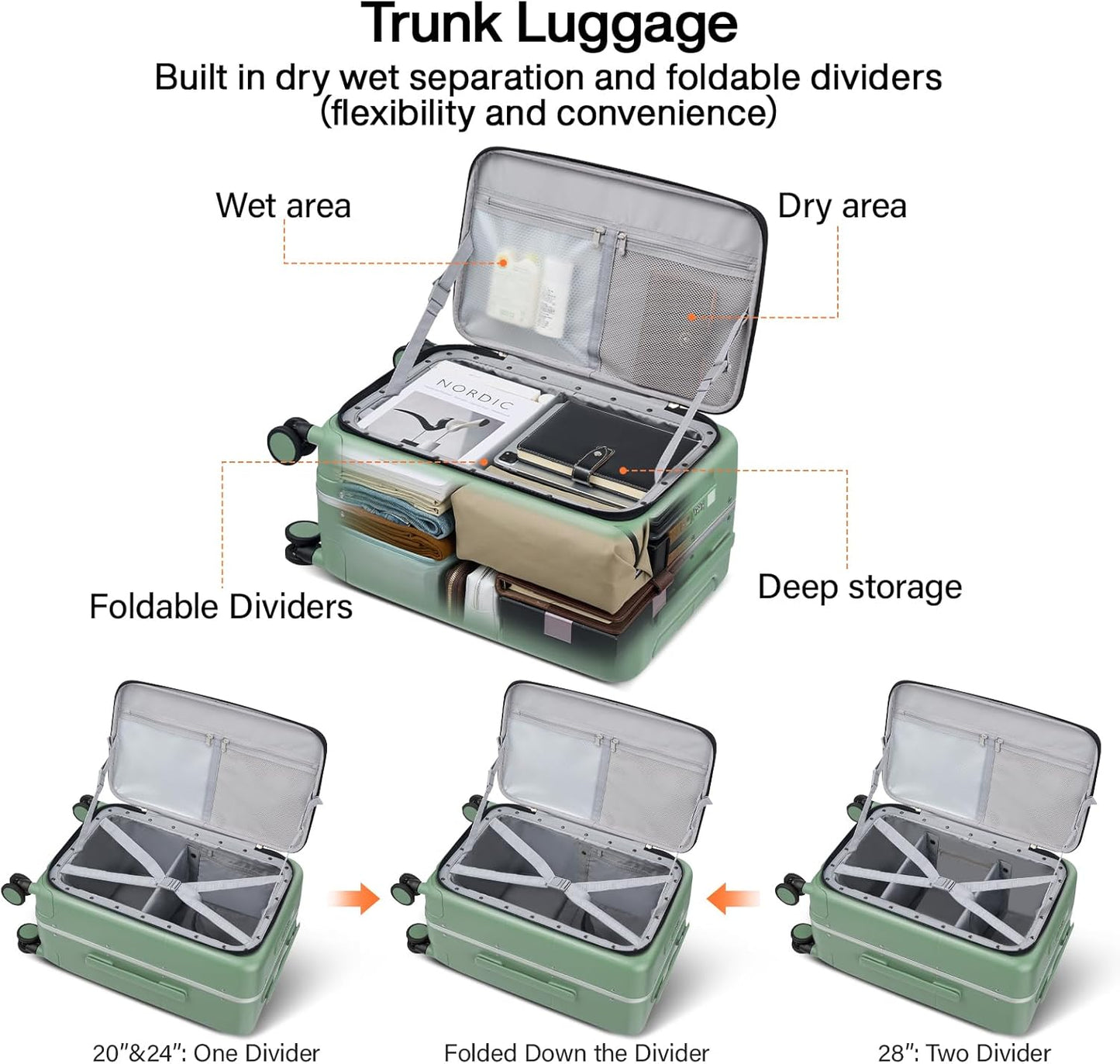 Hanke 28 Inch Luggage with Cup Holder and Charge,Top Opening Hard Shell Suitcases with Wheels and Dividers,Aluminum Frame Trunk Luggage Extra Large Suitcase with Lock for Travel,Forest Green