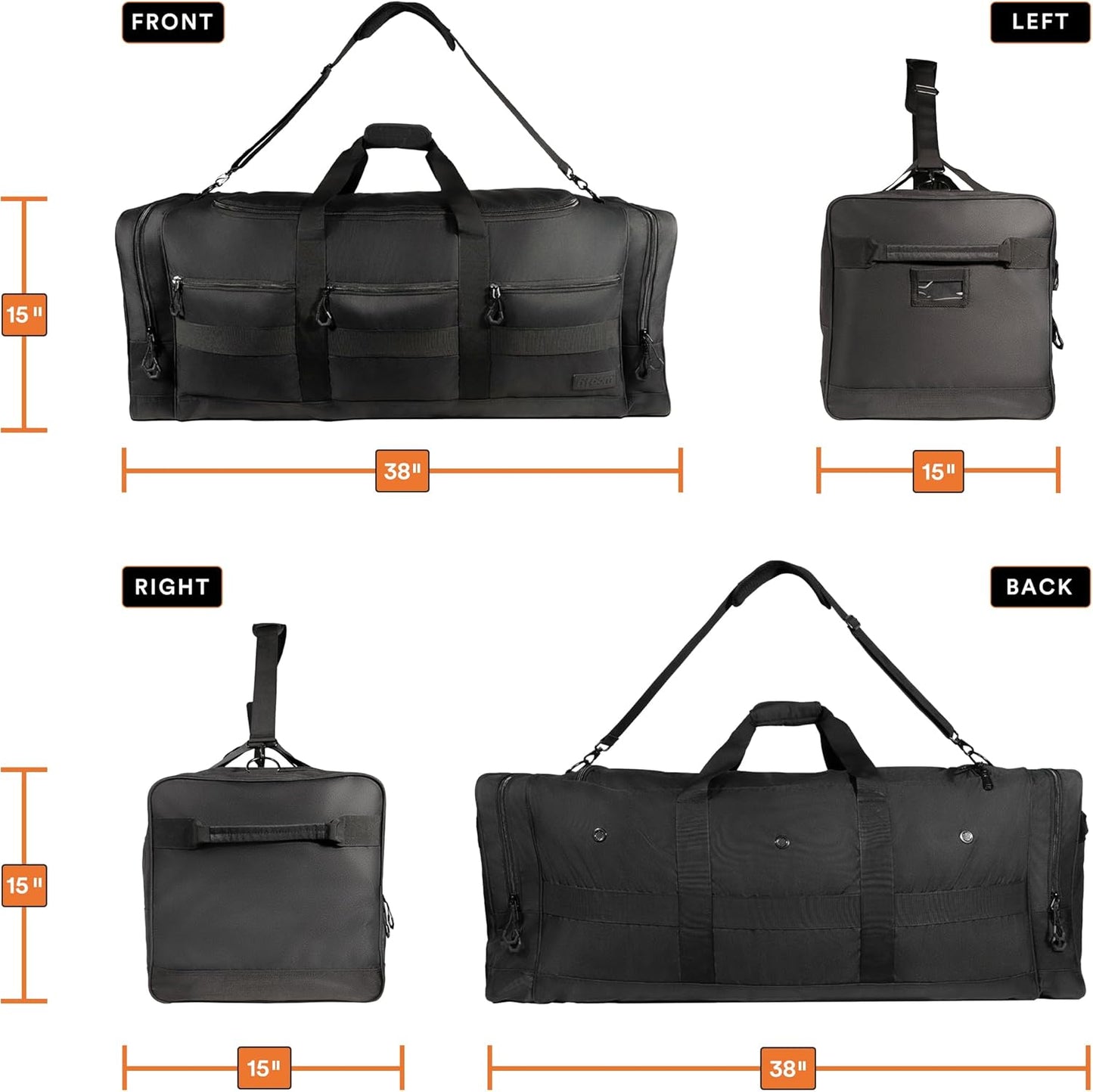 Fitdom 140L 38" Heavy Duty Extra Large Sports Equipment Duffle Bag with Upgrade Zipper, Durable & Water Resistant. Perfect for Travel Storage Football Hockey Baseball Basketball Team Coaches & More