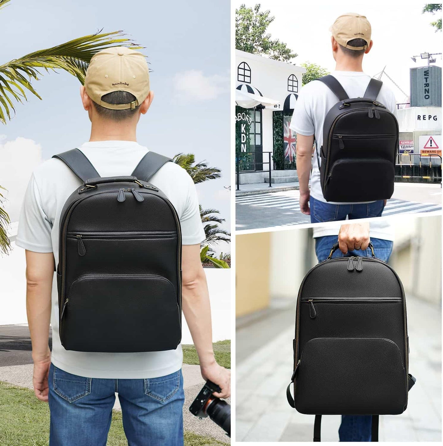 Camera Backpack Classic PU Leather for DSLR, Professional Camera Bag for Photographers with 15 Inch Laptop Compartment Large 20L