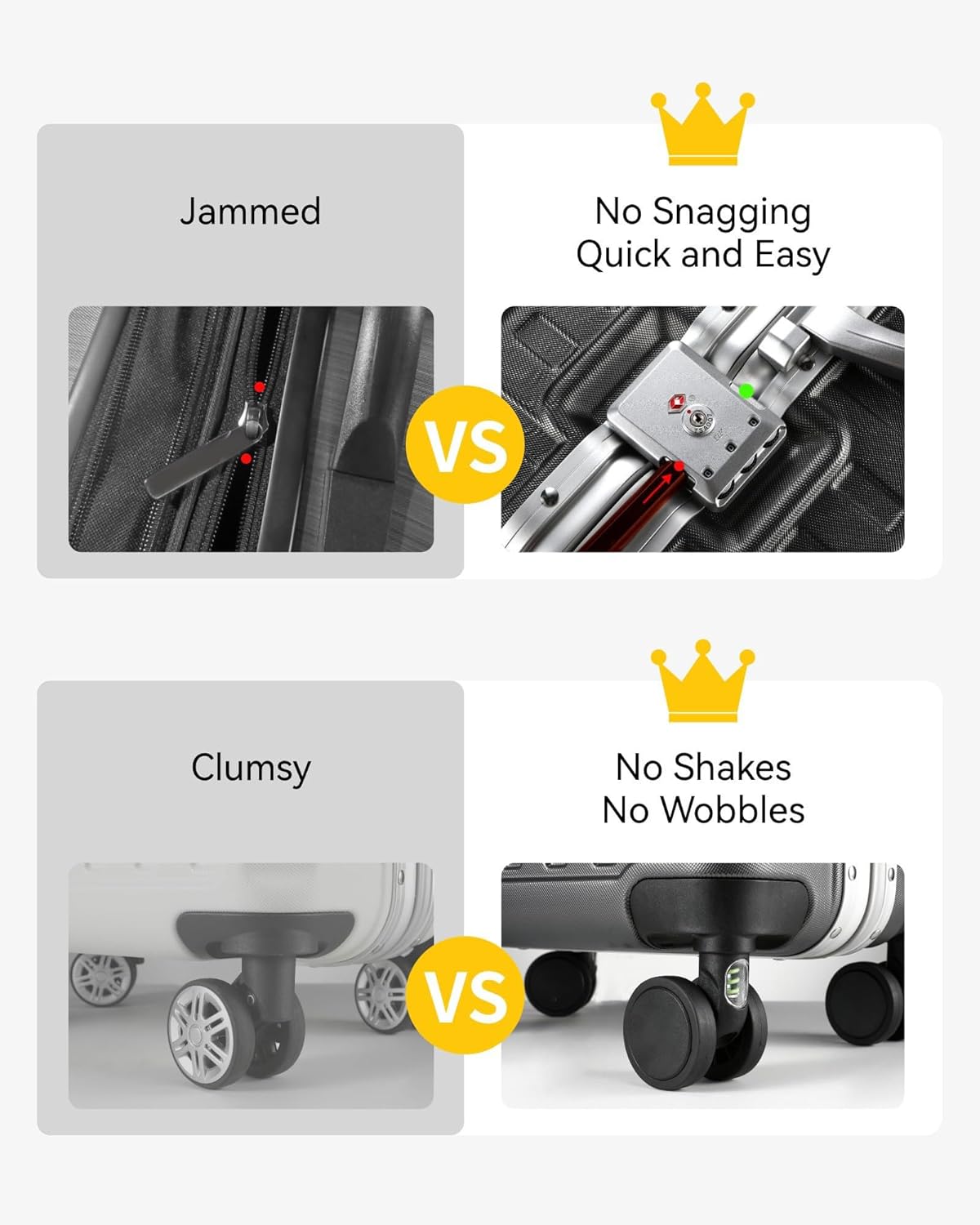 LUGGEX Carry On Luggage with Spinner Wheels, 20 Inch Aluminum Frame Zipperless Polycarbonate Hard Shell Suitcase, Silver