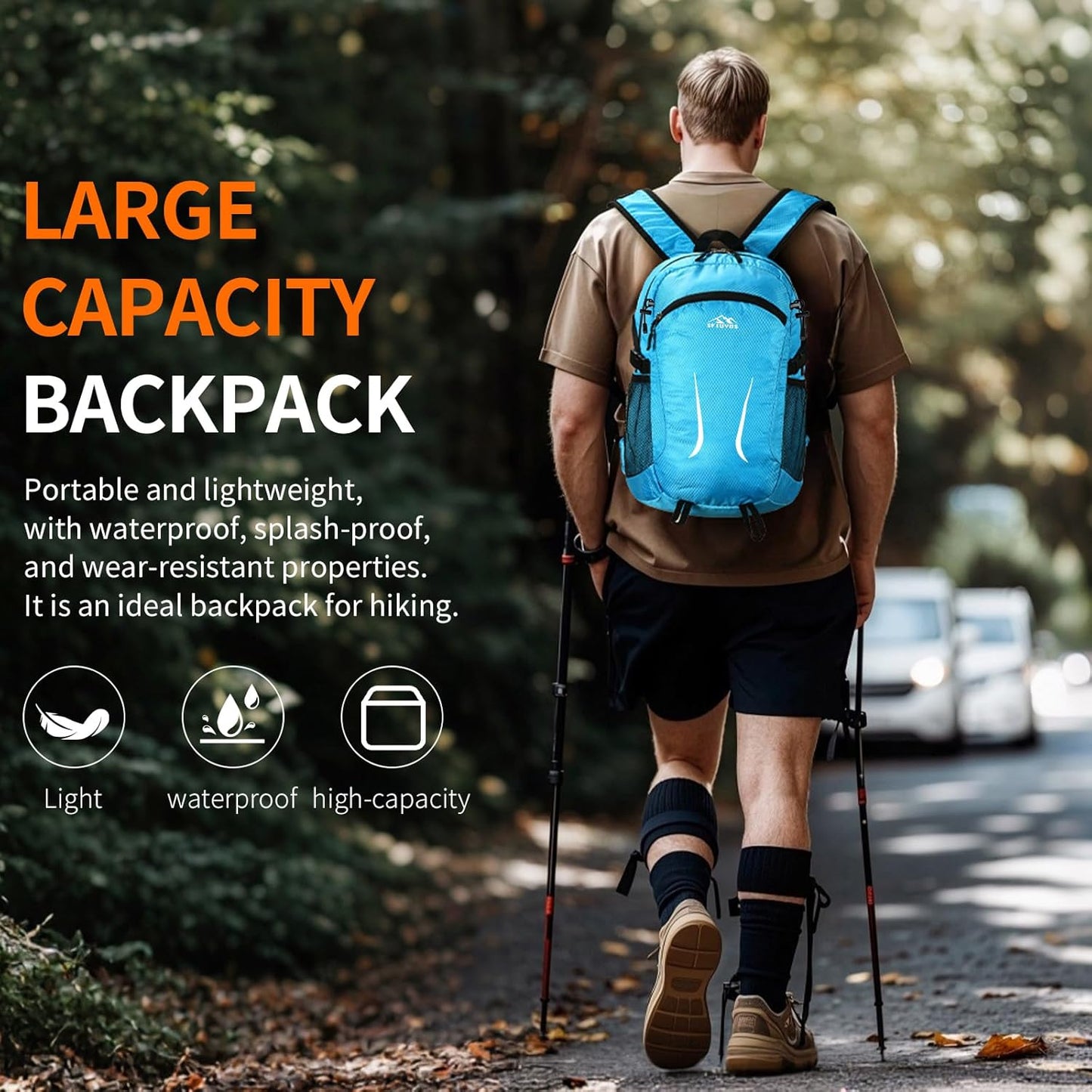 Large Hiking Daypack,30L Waterproof Hiking Backpack Packable Lightweight Travel Day Pack for Women Men (Blue, Large)