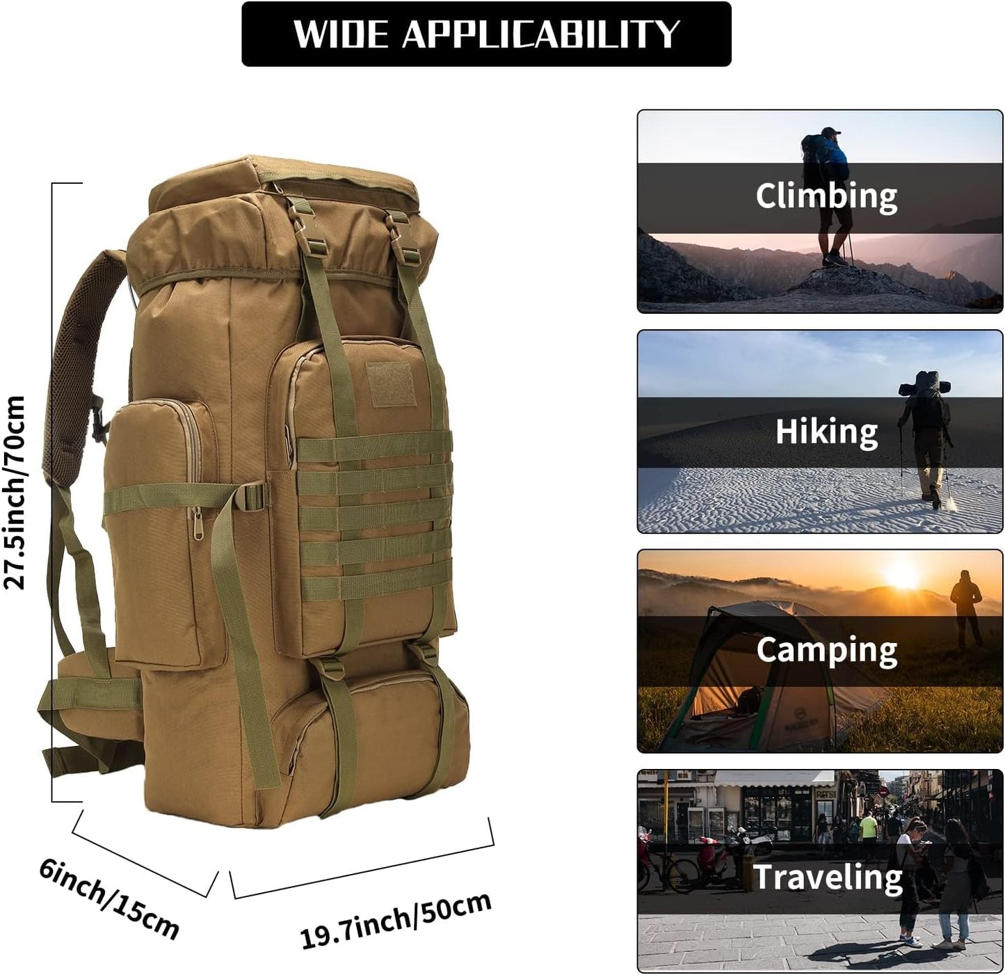 Hiking Backpack for Men 70L/100L Camping Backpack Military Rucksack Molle 3 Days Assault Pack for Climbing