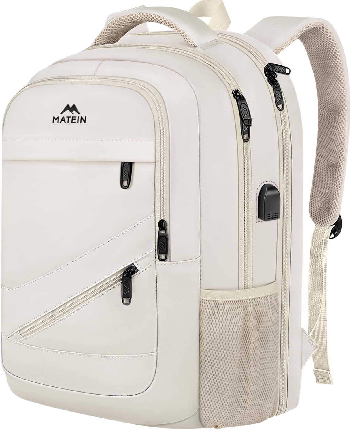 MATEIN Extra Large Travel Backpack for Women, 18 Inch TSA College Backpack with Multiple Pockets and USB Charging Port, 50 L Business Work Carry On Computer Bags, Cream Beige