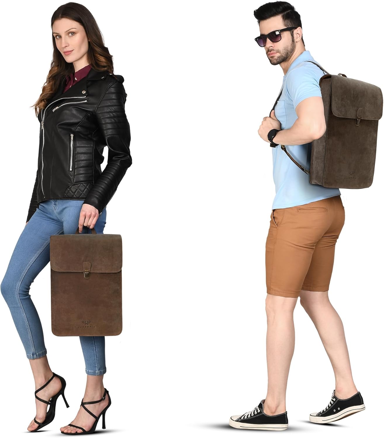 Genuine Leather Backpack for Men and Women, Minimalistic Leather Backpack, Handmade Retro Style 15.6" Laptop Bag, Hiking Shoulder Daypack - Hunter Brown