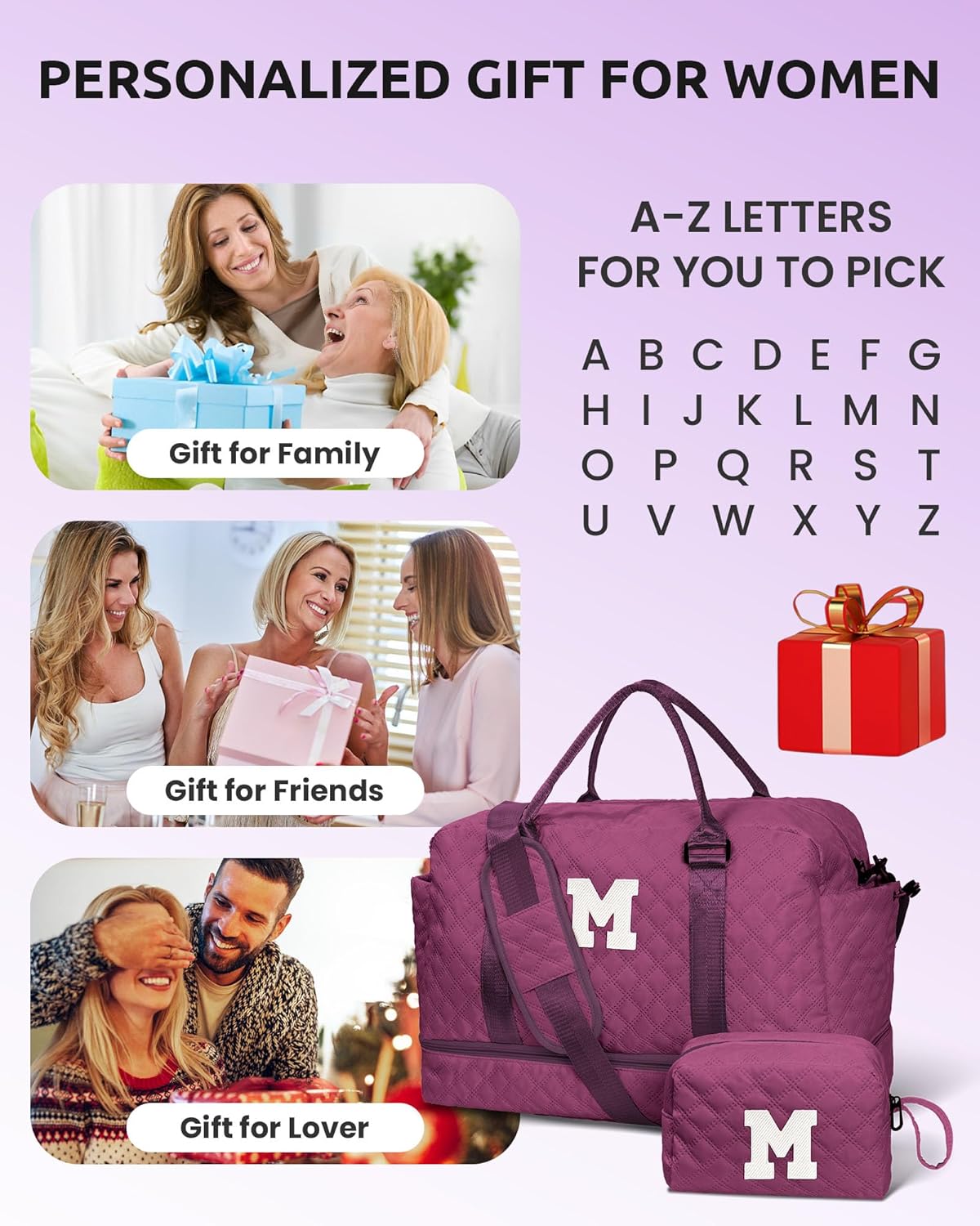 Gift Ideas for Girls 8 9 10 11 12 13 14 15 16 Year Old Girl Gifts-Travel Bags with Shoe Compartment, Weekender Bag, Overnight Bag for Women, Letter Travel Bag with Makeup Bag (Letter Y)