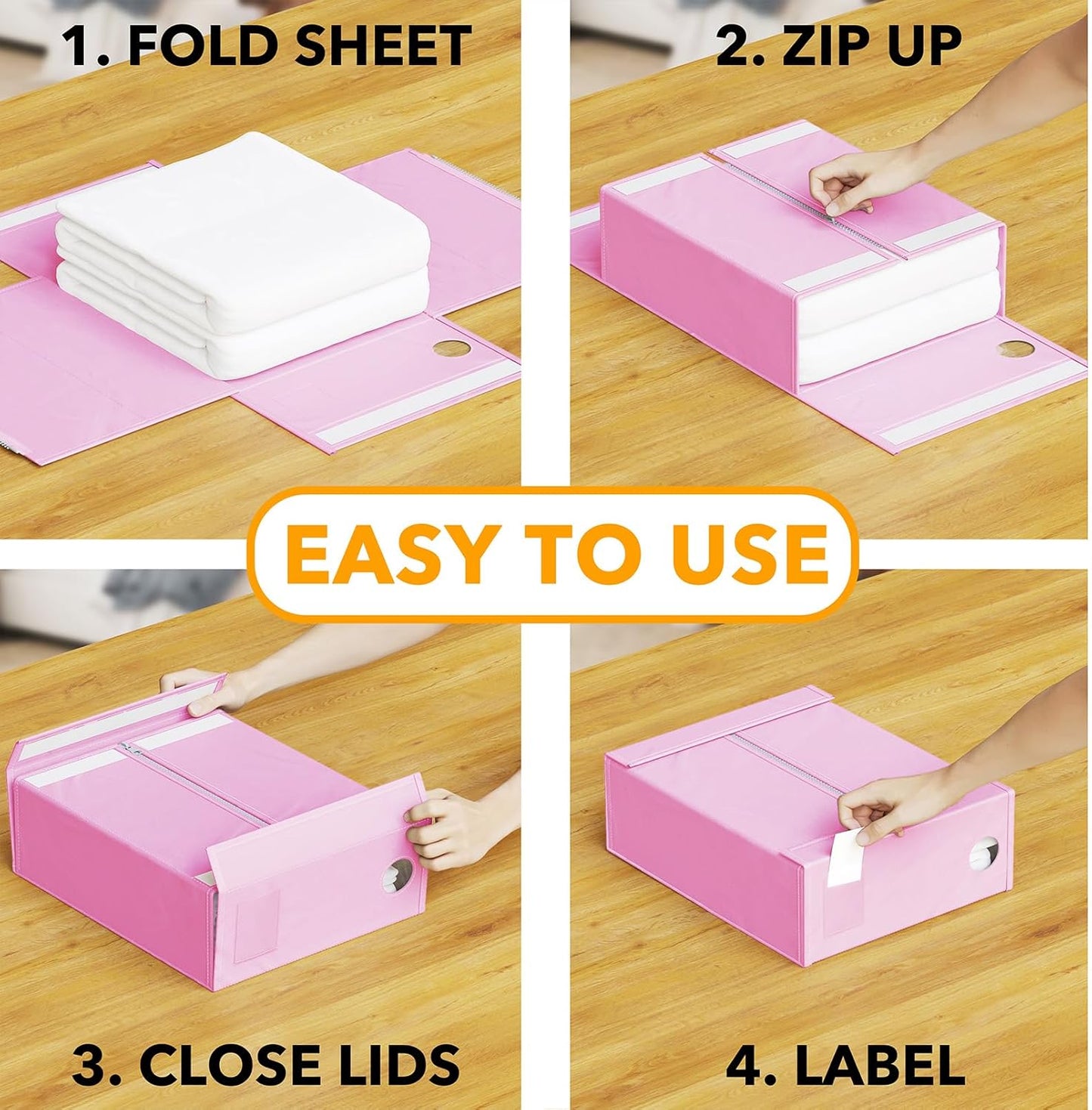 SpaceAid 8 Pack Bed Sheet Organizers and Storage, Foldable Organizer for Linen Closet, Set Folder Keeper with Window XL (Queen & King Size) Bedding Container (Pink, 8 Pack)