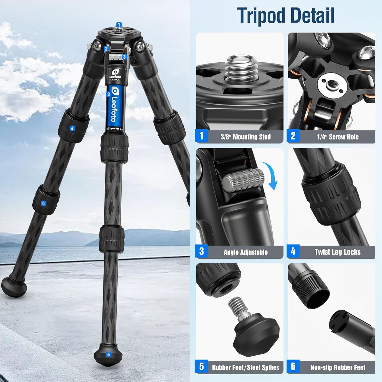 Travel Camera Carbon Fiber Mini Table Tripod, 14.5" Lightweight Desktop Tripod for DSLR Camera Video Camcorder Webcam, Max Load 22lb（LS-223CX）