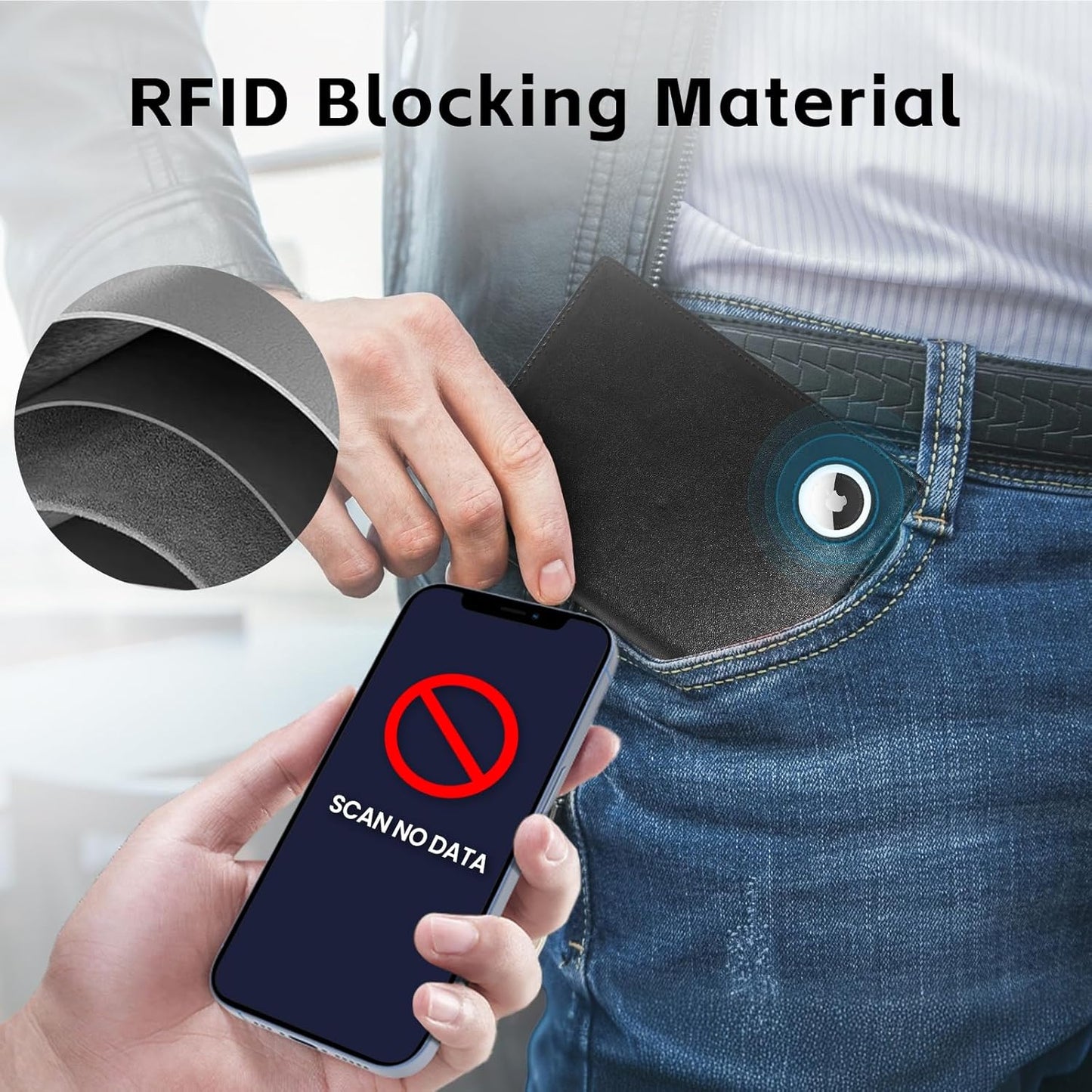 Passport Wallet With Airtag for Travel, Leather Passport Holder for Men and Women, RFID Blocking Bifold Passport Cover With Credit Card Holder (Black)