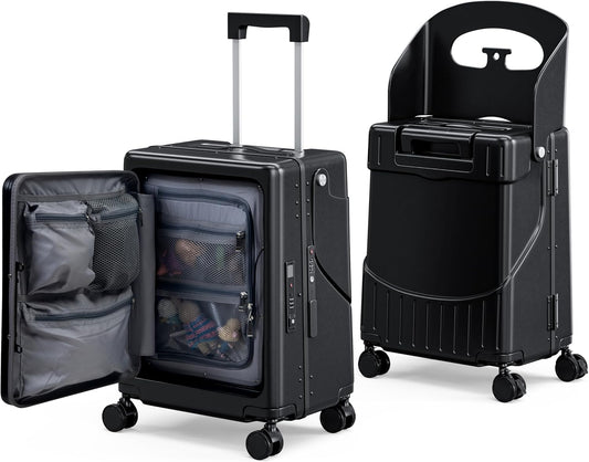 24" Ride-On CHECKED Luggage with Child Seat – Kids Travel Stroller Suitcase | 40L Large Capacity, USB Port & TSA Lock | Durable ABS+PC Hard Shell