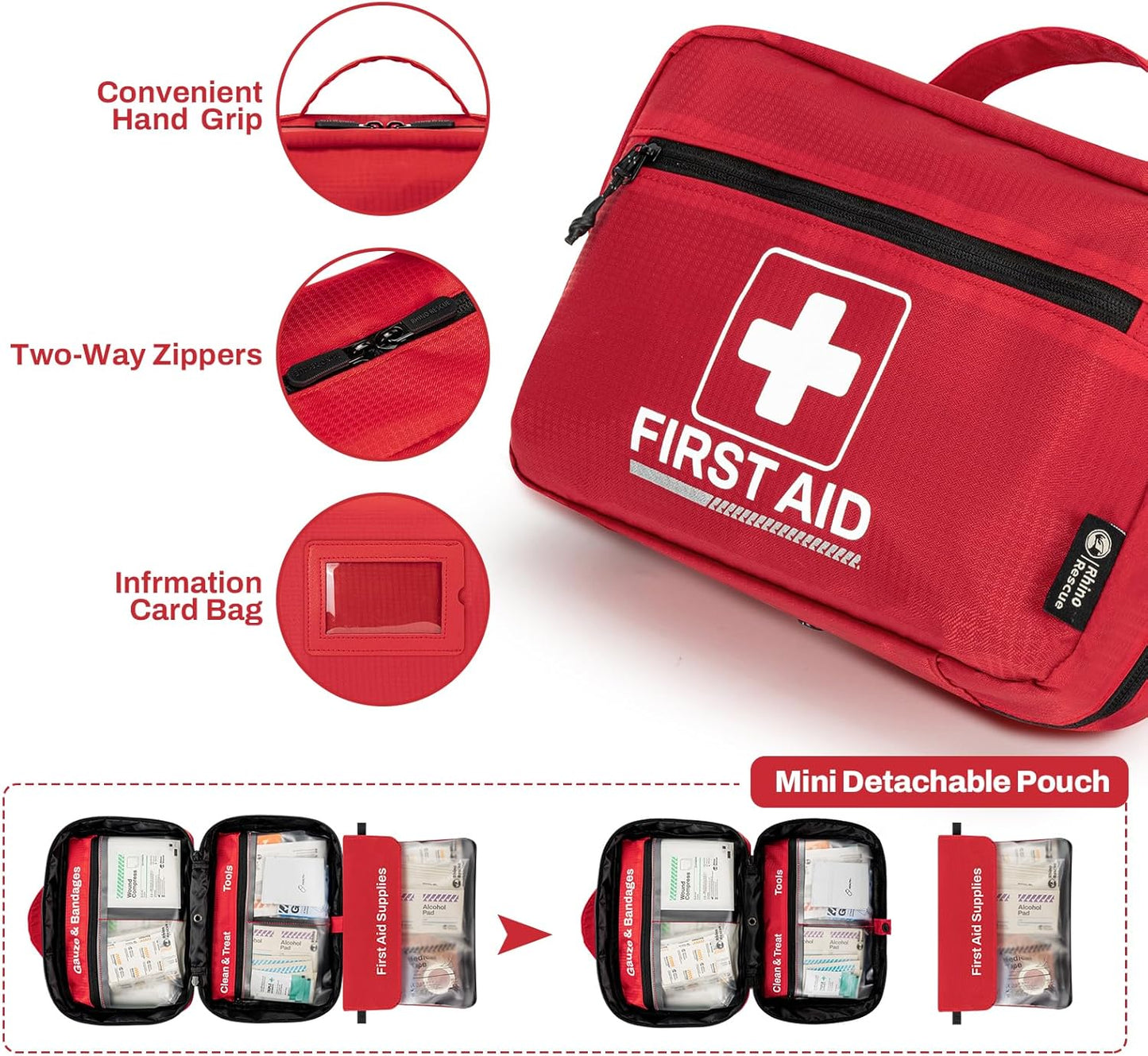 RHINO RESCUE 240 Piece All-Purpose First Aid Kit, Home & Office Professional Medical Supplies, Ideal for Emergency, School, Business, Car, Camping