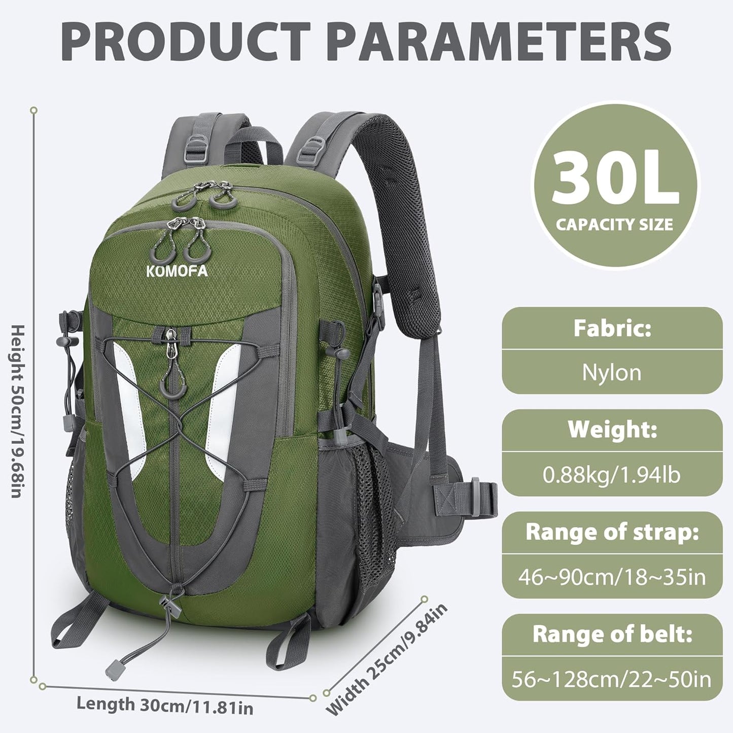 Hiking Backpack 30L Lightweight Travel Daypack Small Day Pack for Men Women Outdoor Camping Backpacking, Army Green