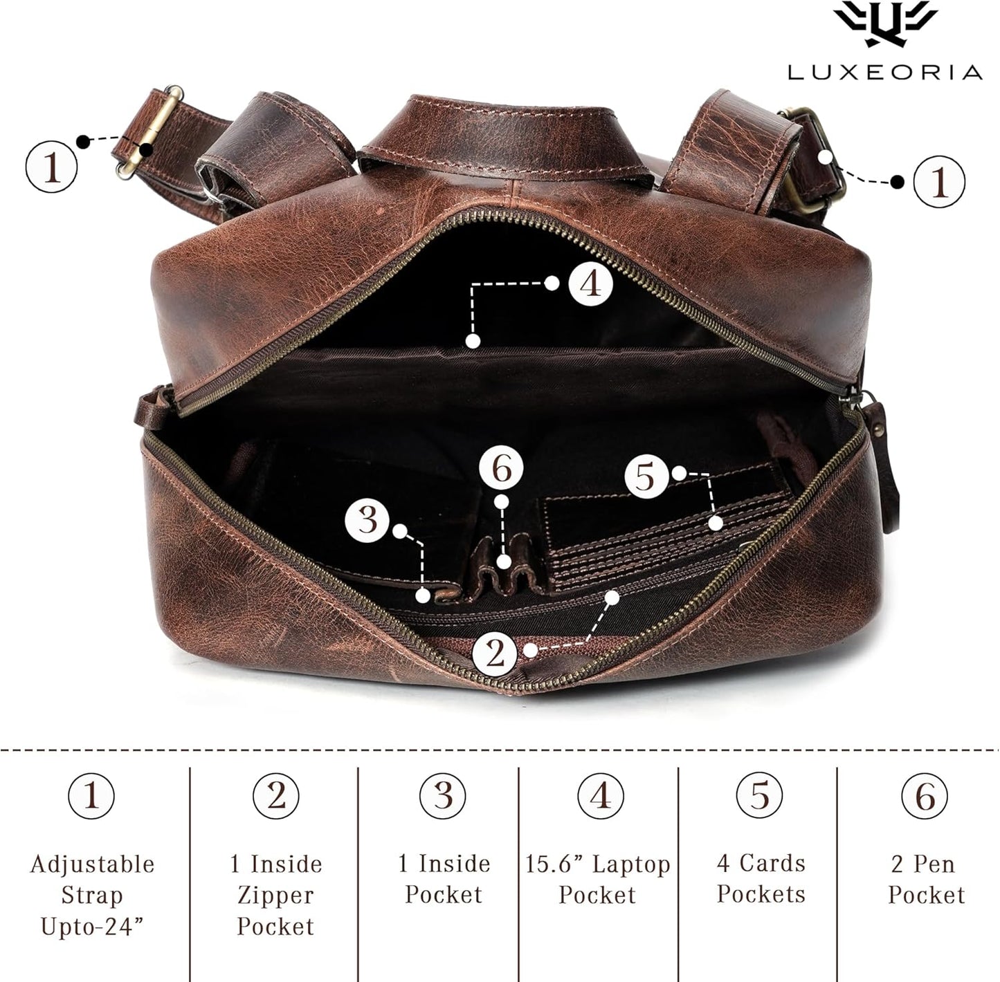 Handmade Leather Backpack for Men and Women, 15.6 Inch Laptop Bag, Genuine Leather Retro Style Casual Daypack, For Colleges & Office, Travel or Hiking- Vintage Brown