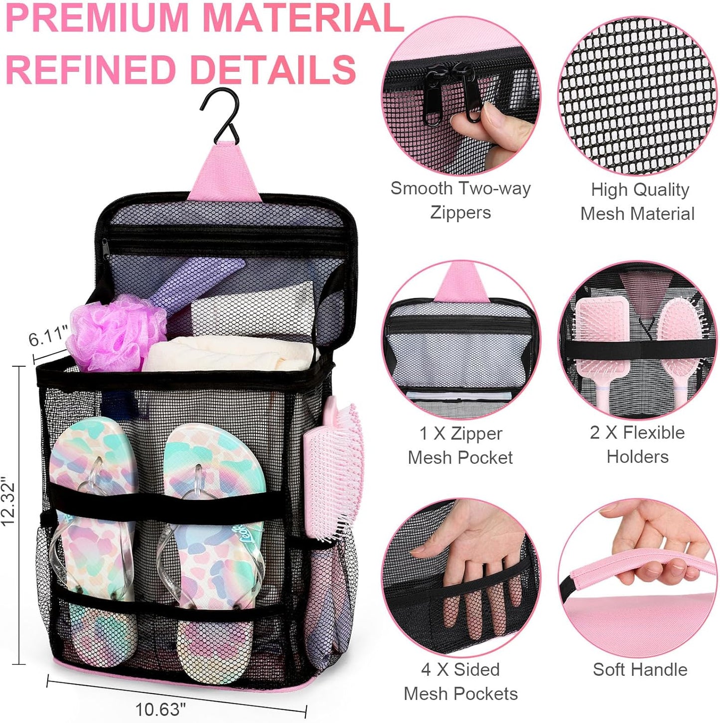 Mesh Shower Caddy,Portable HangingTravel Toiletry Bag Dorm Room Essentials for College Students Girls,Large Makeup Organizer for Full-Sized Toiletries,Travel Essentials for Women Girls Camping Beach