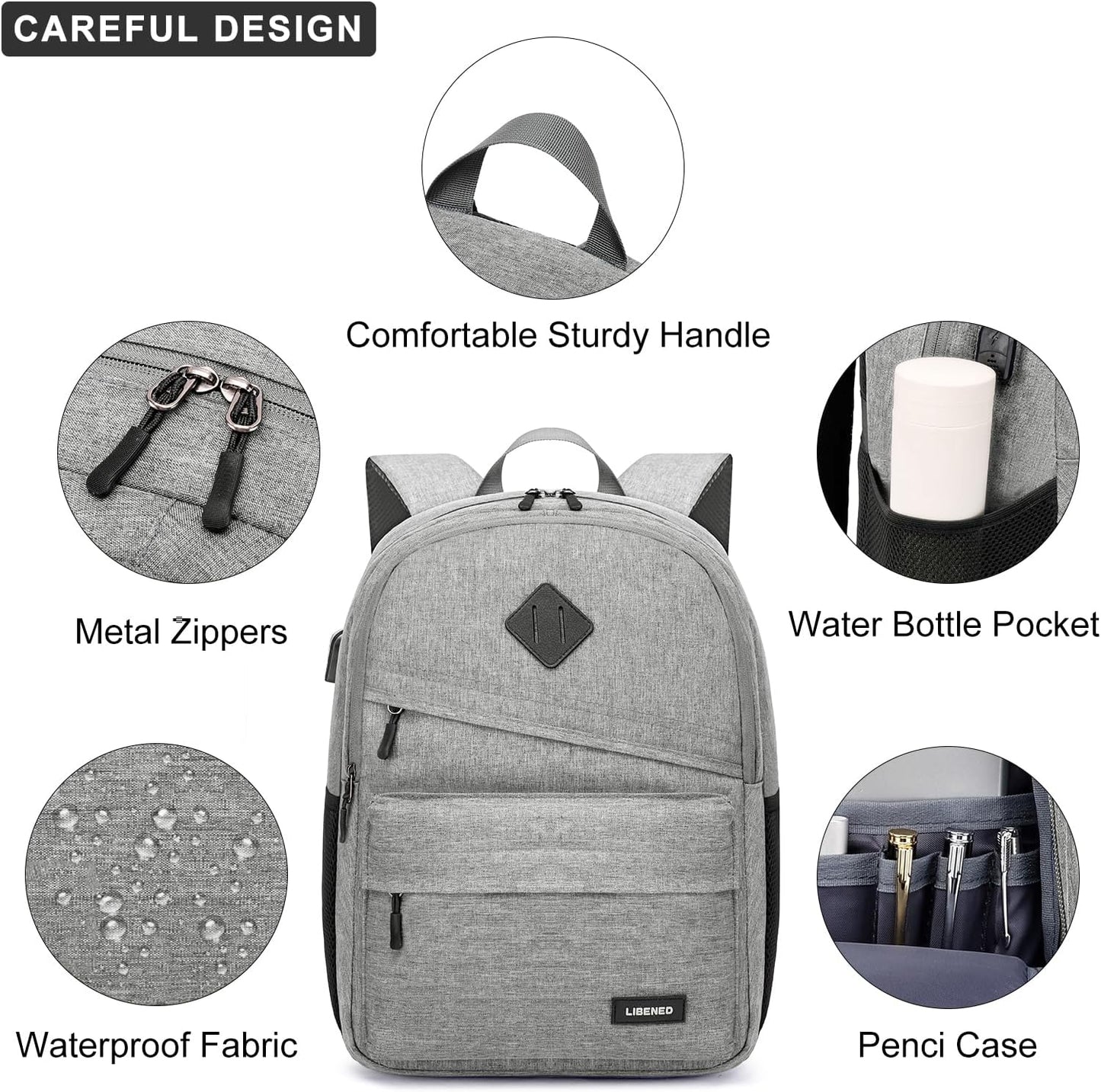 Backpack for School, Teen Backpack, Computer Bag with 2 Compartments, Ergonomic Shoulder Straps, 15.6 Inch Laptop Sleeve, Book Mochilas - Grey