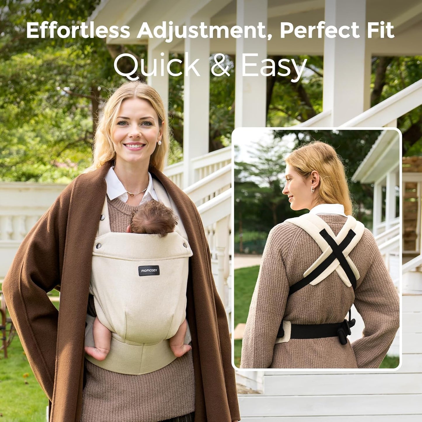 Momcozy Baby Carrier with Natural Cotton Linen, Built to Last, Ergonomic Design, 7-44lbs for Infant and Toddler, Lightweight and Comfortable, Hands-Free for Moms&Dads, Light Amber