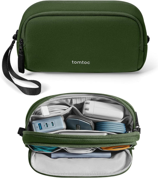 tomtoc Electronic Organizer Travel Case, Water Resistant Dual Compartment Tech Pouch Cable Organization Storage Bag for Charger, Cord, Phone, Hard Drive, Power Bank, Accessories Travel Essentials