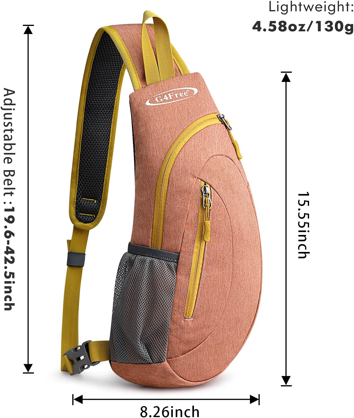 G4Free Sling Bag for Men Women, Small Crossbody Backpack Lightweight Chest Shoulder Bags for Travel, Outdoor and Sports (Light orange)