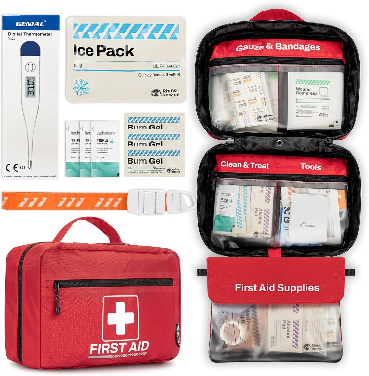 RHINO RESCUE 240 Piece All-Purpose First Aid Kit, Home & Office Professional Medical Supplies, Ideal for Emergency, School, Business, Car, Camping
