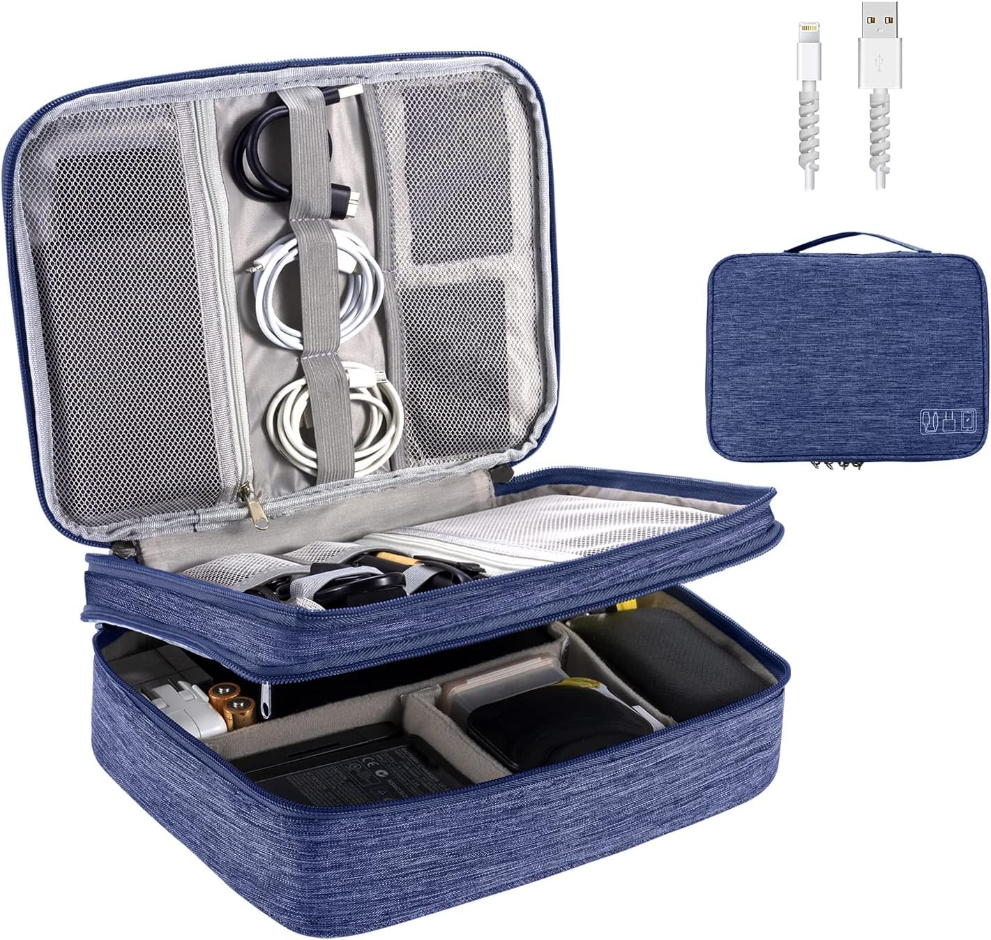 Electronics Organizer, OrgaWise Electronic Accessories Bag Travel Cable Organizer Three-Layer for iPad Mini, Kindle, Hard Drives, Cables, Chargers