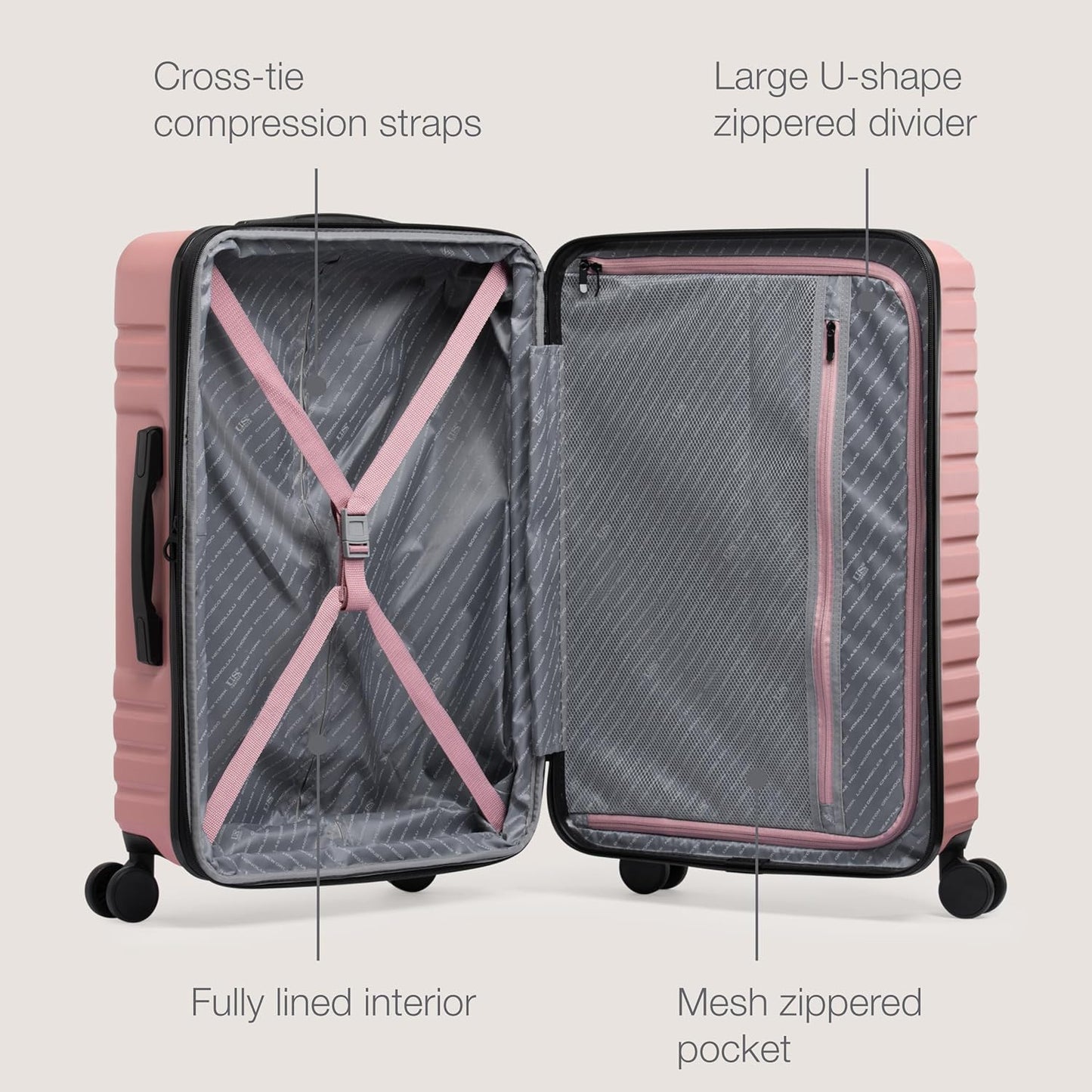 U.S. Traveler Boren Polycarbonate Hardside Rugged Travel Suitcase Luggage with 8 Spinner Wheels, Aluminum Handle, Pink, Carry-on 22-Inch, USB Port