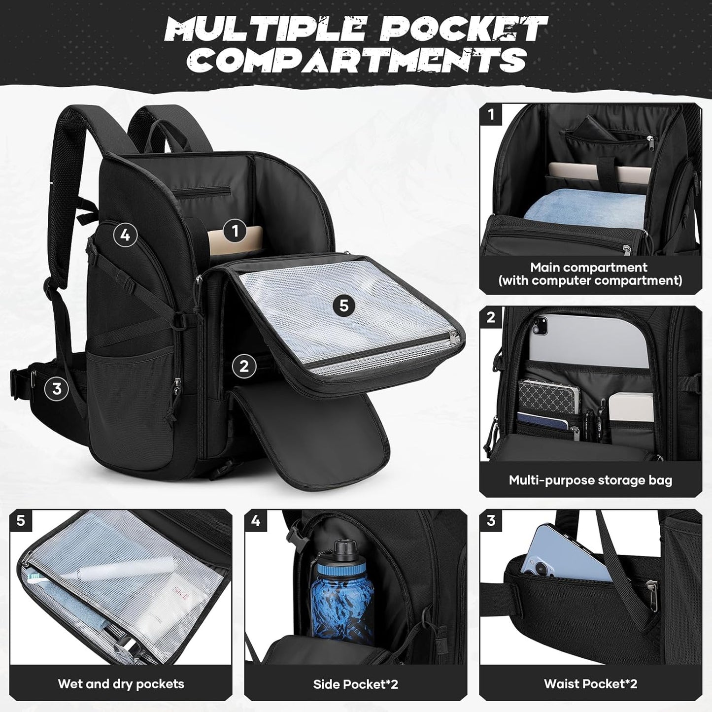 Maelstrom Tactical Backpack for Men, 40L Military Backpack,Water Resistant Assault Pack for Women, 3-Day Bug Out Bag for Hiking, Camping, Gym with Molle System-Black