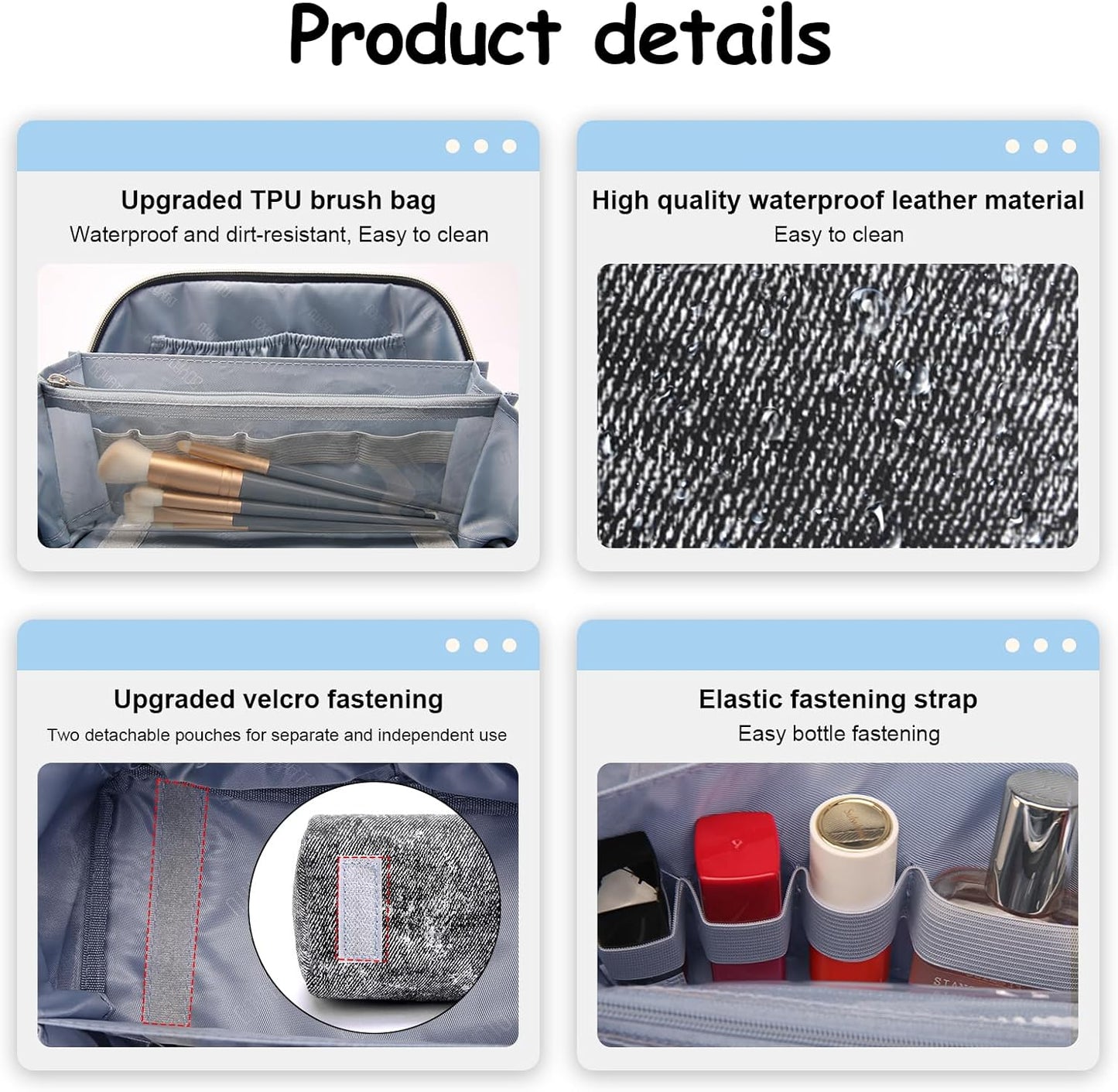 Travel Makeup Bag Cosmetic Bags for Women: 3 Sets Large Capacity Make up Bag - Portable Toiletry Bags with Handle for Women(05-Black)