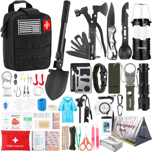 Survival Kit, Gifts for Men Women Teen Boys, 252 pcs Survival Gear and Equipment Mini First Aid Kit for Car Home, Emergency Kit with Molle System for Earthquake, Outdoor Adventure, Car Travel