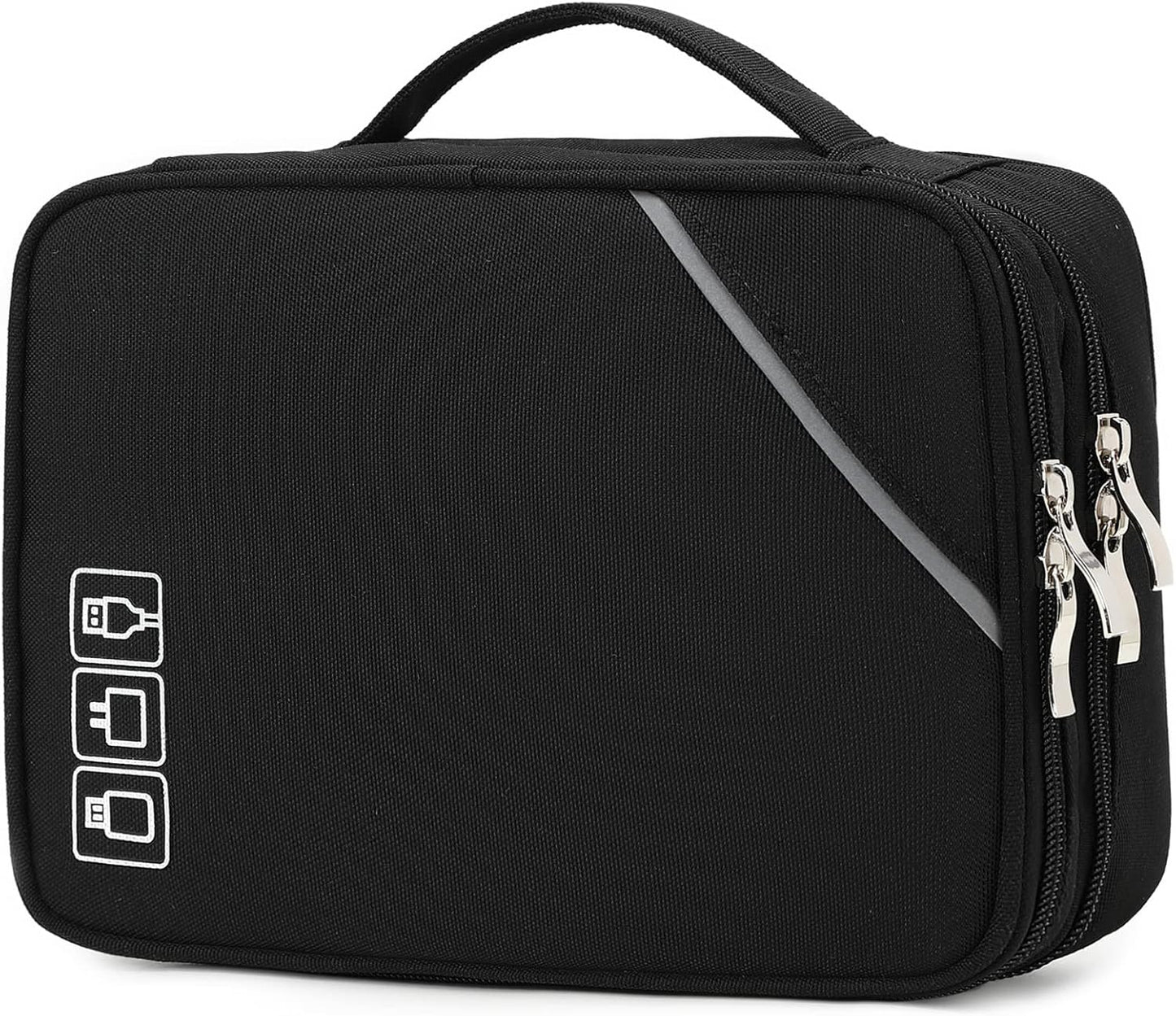 Lanola Electronic Organizer,Travel Cable Organizer Bag Pouch Electronic Accessories Carry Case Portable Double Layers Storage Bag for Cable,Cord,Charger,Phone,Earphone,Power Bank,Memory Cards - Black